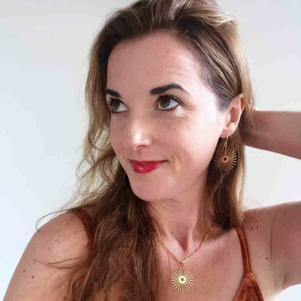 Gold Sunburst Necklace on Paperclip Chain