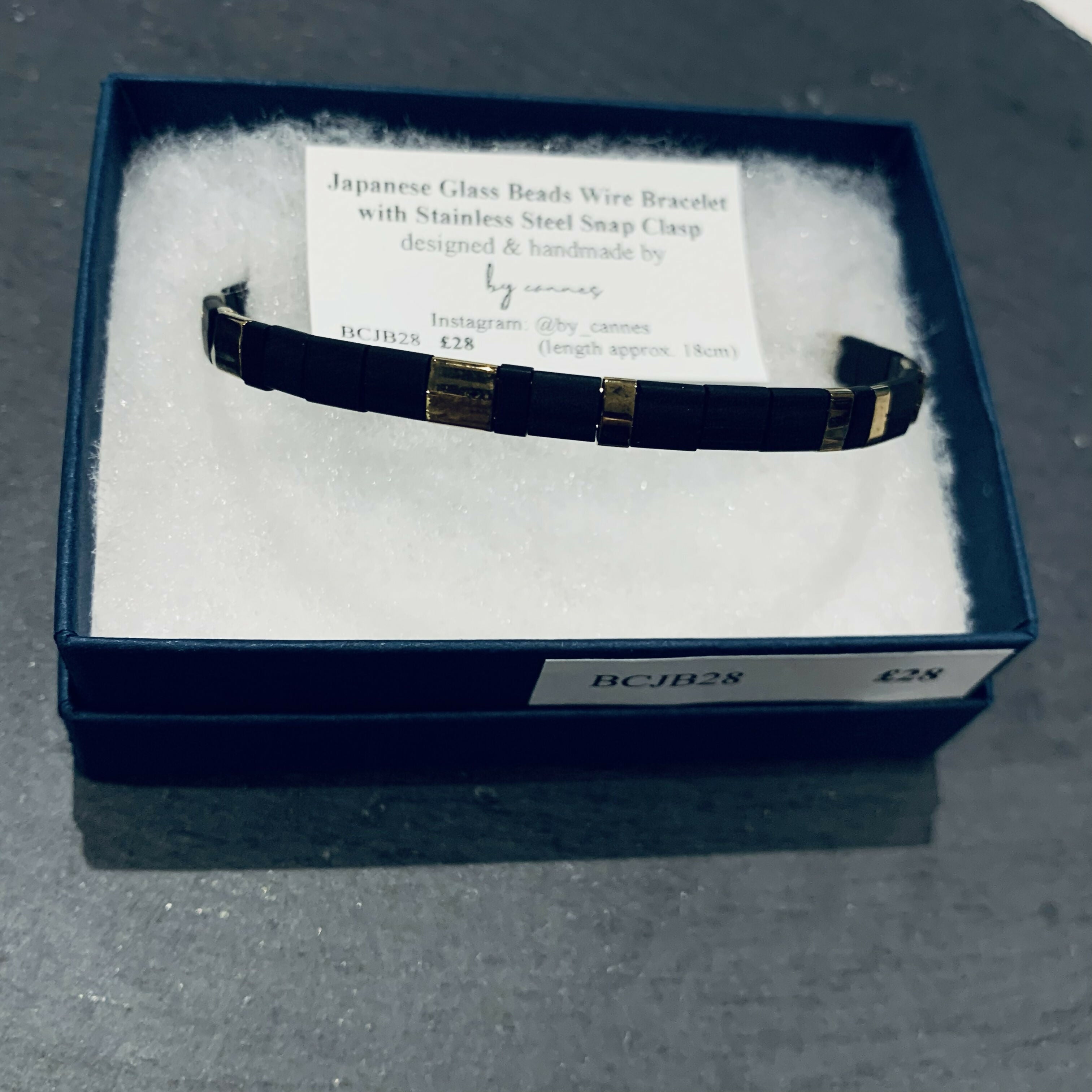 Japanese Tila Glass Bead Bracelet - Matte Black & Gold