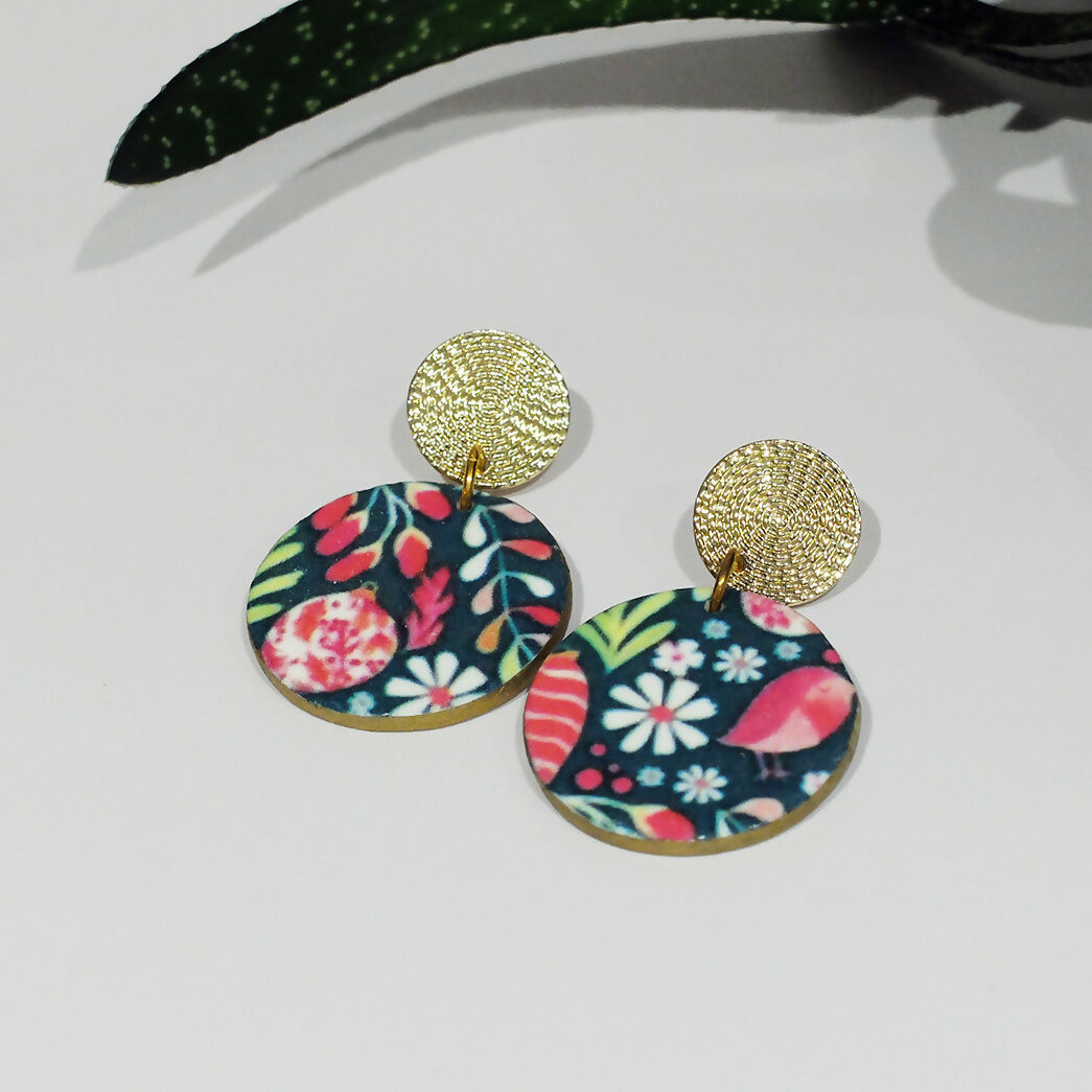 Christmas Print Statement Earrings - Handmade Polymer Clay - Polly Plant