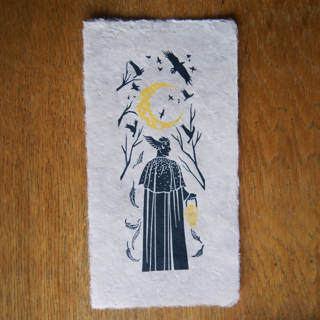 HYPNOS GREEK MYTHOLOGY LINO PRINT