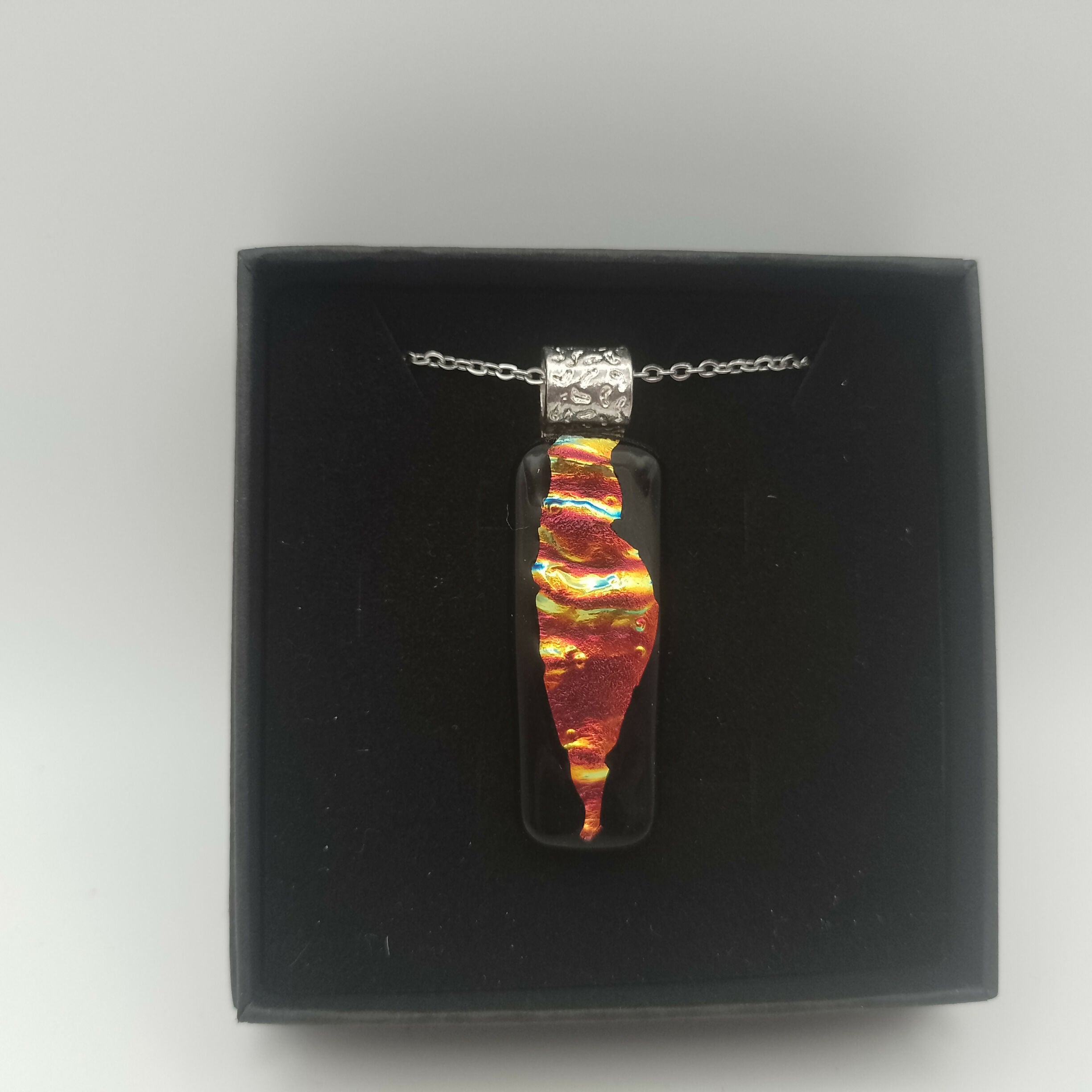Black, Red and Gold Dichroic Glass Pendant