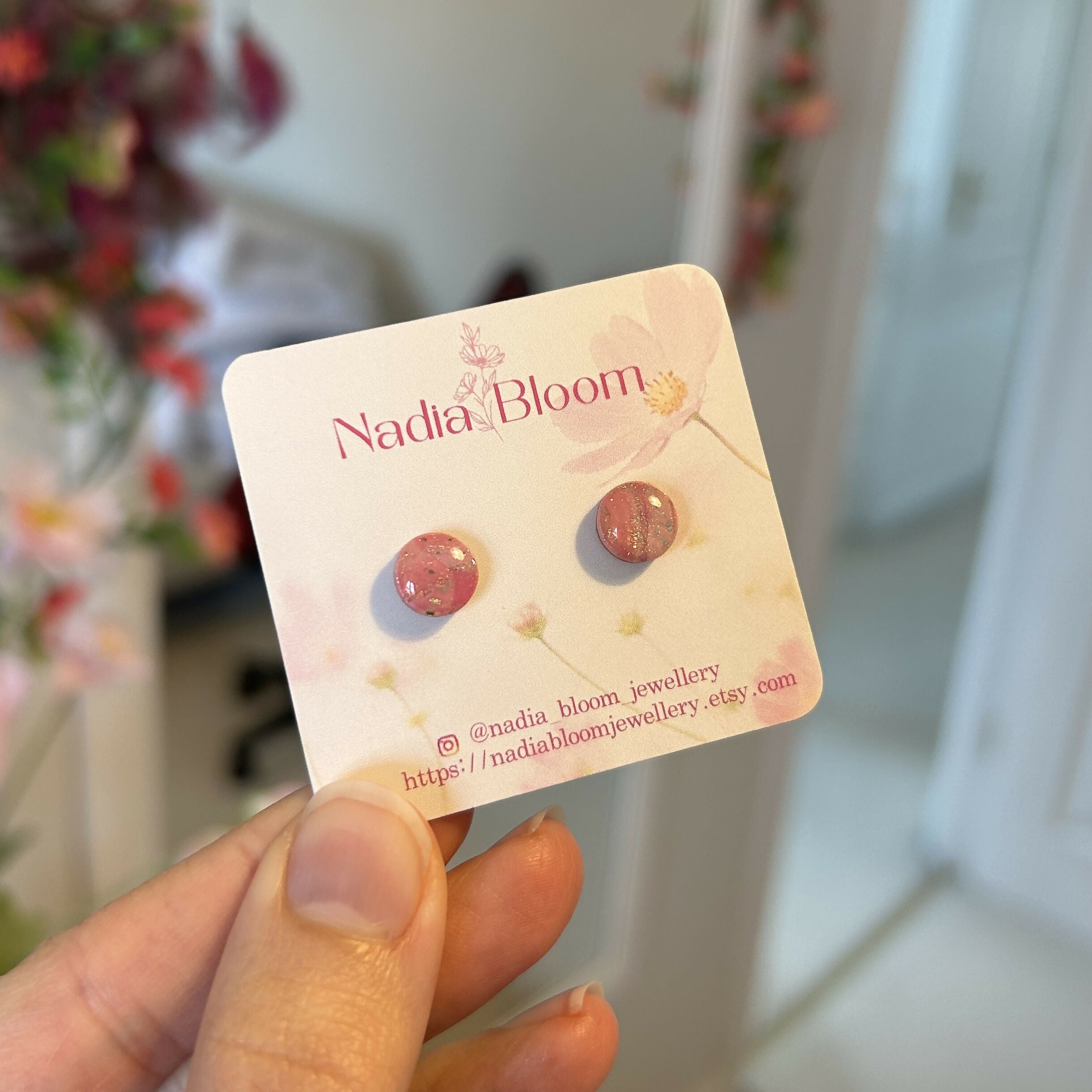 Round Pink Marble Pattern Studs