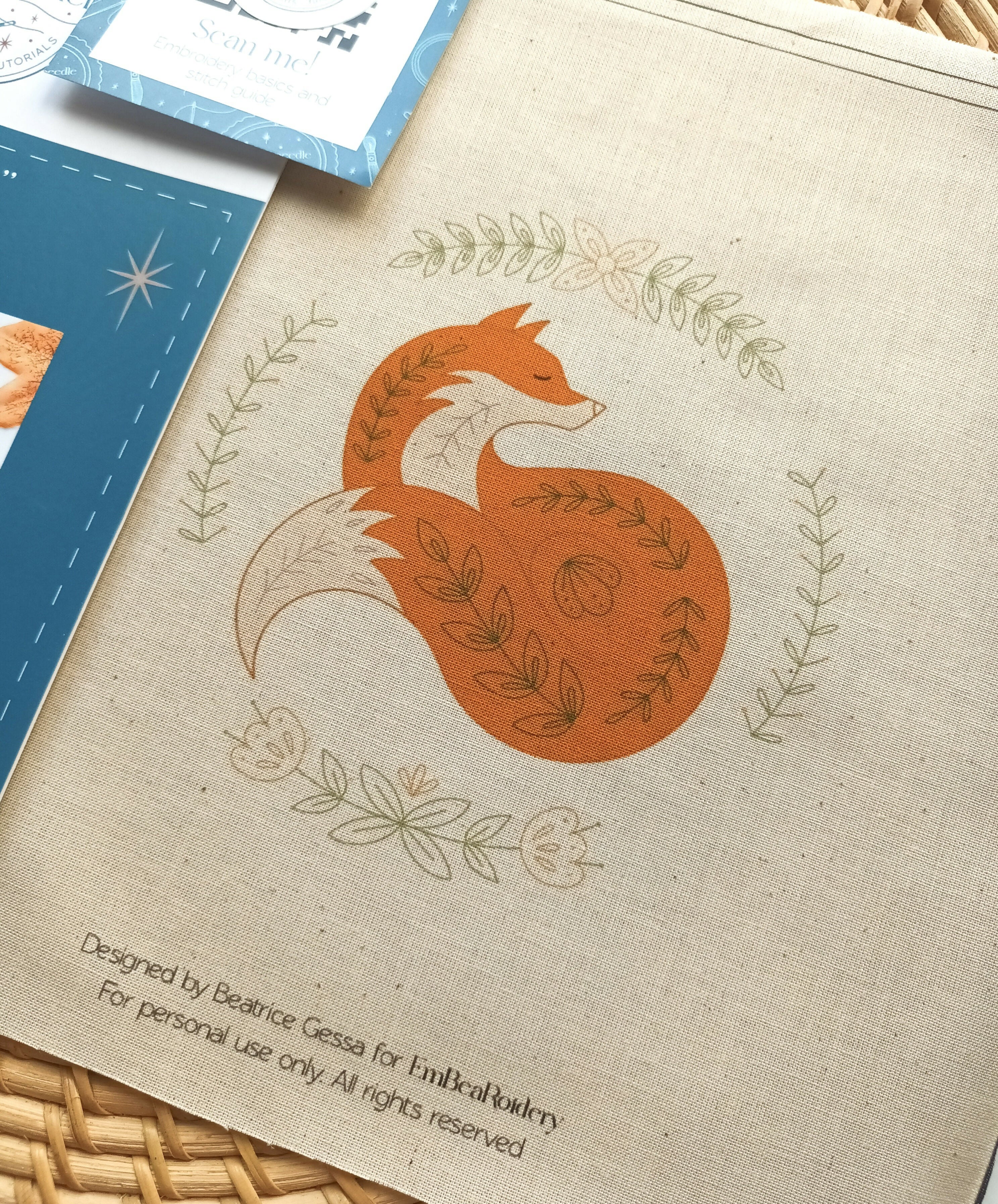 Preprinted embroidery pattern for beginners - Folk fox