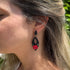 Black Drop Earrings with Hand-Sculpted Red Rose and Floral Detail