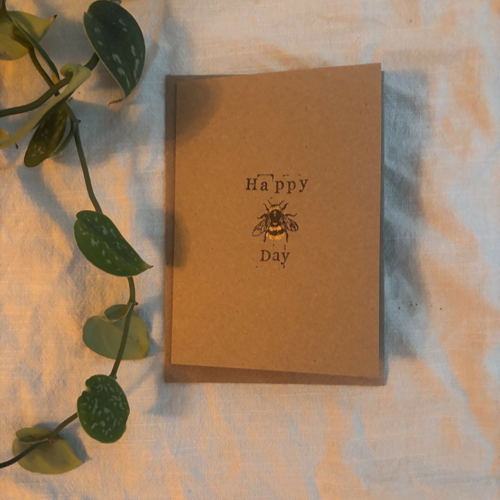 Hand Made Happy Bee Day Card with Gold Detailing