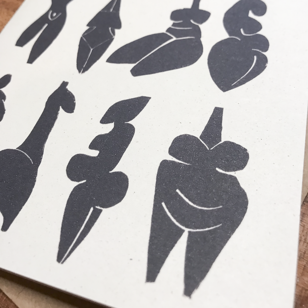 DANCING GODDESSES II LINOCUT GREETING CARD