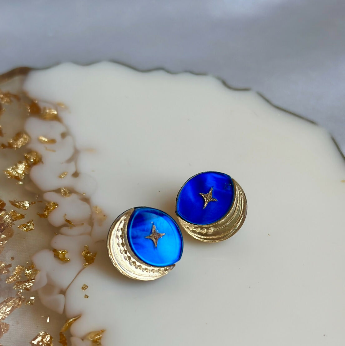 Crescent Moon and Star Disc Studs