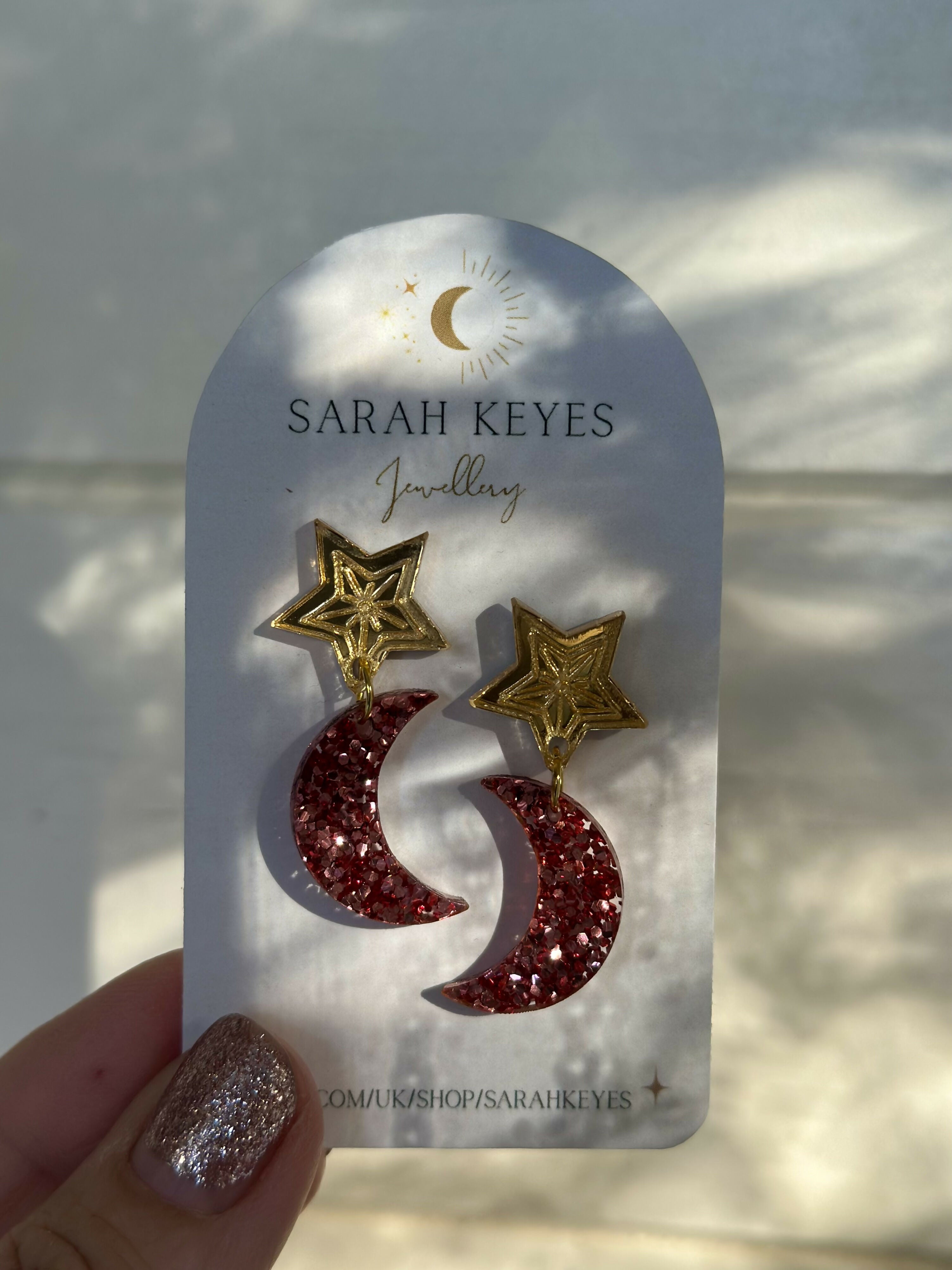 Christmas, Glittery Dangly Moon and Star Earrings