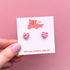 Hand Painted Mini Pink and Red Zebra Print Heart Shaped Stud Earrings