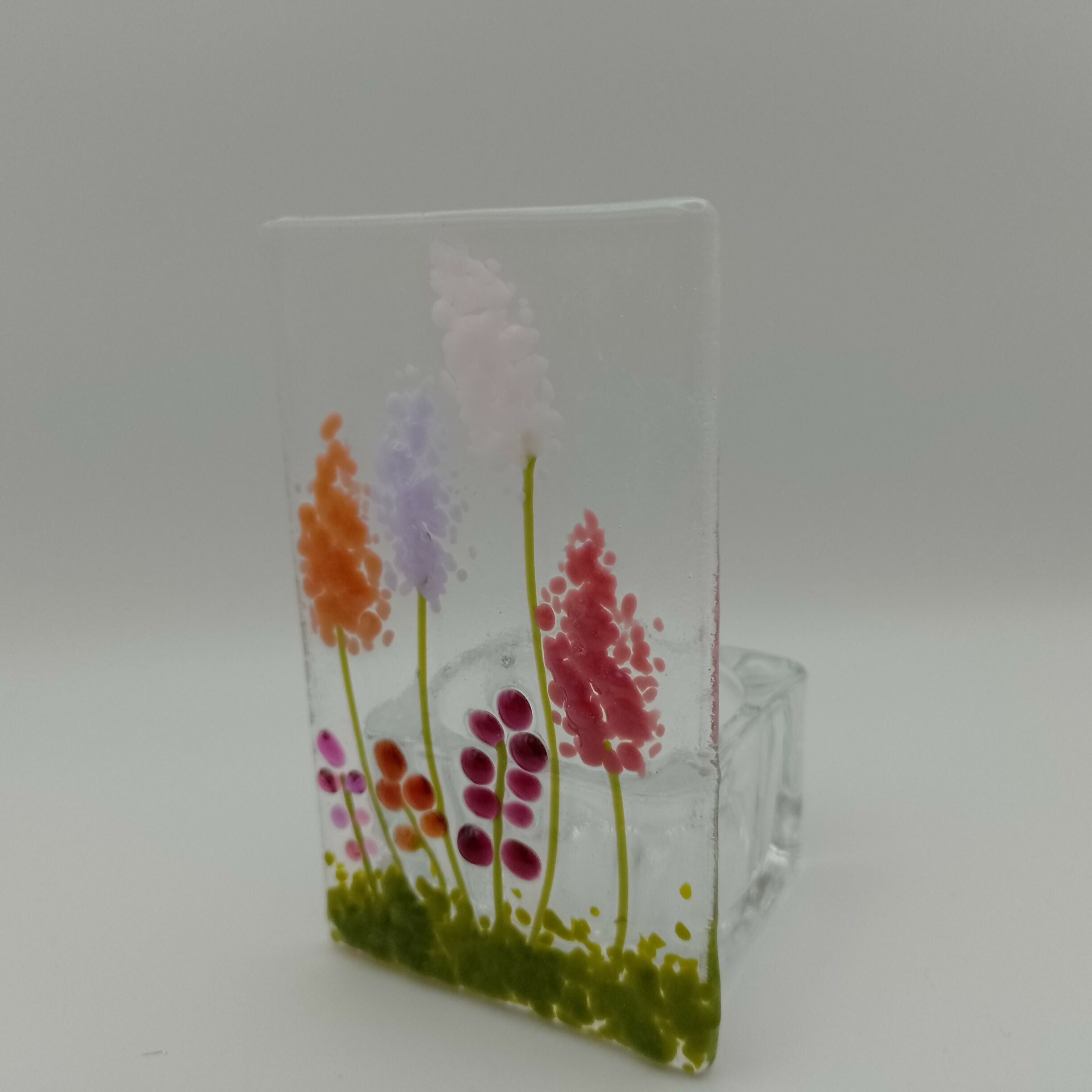 Fused Glass Pink and Purple Flower Tealight