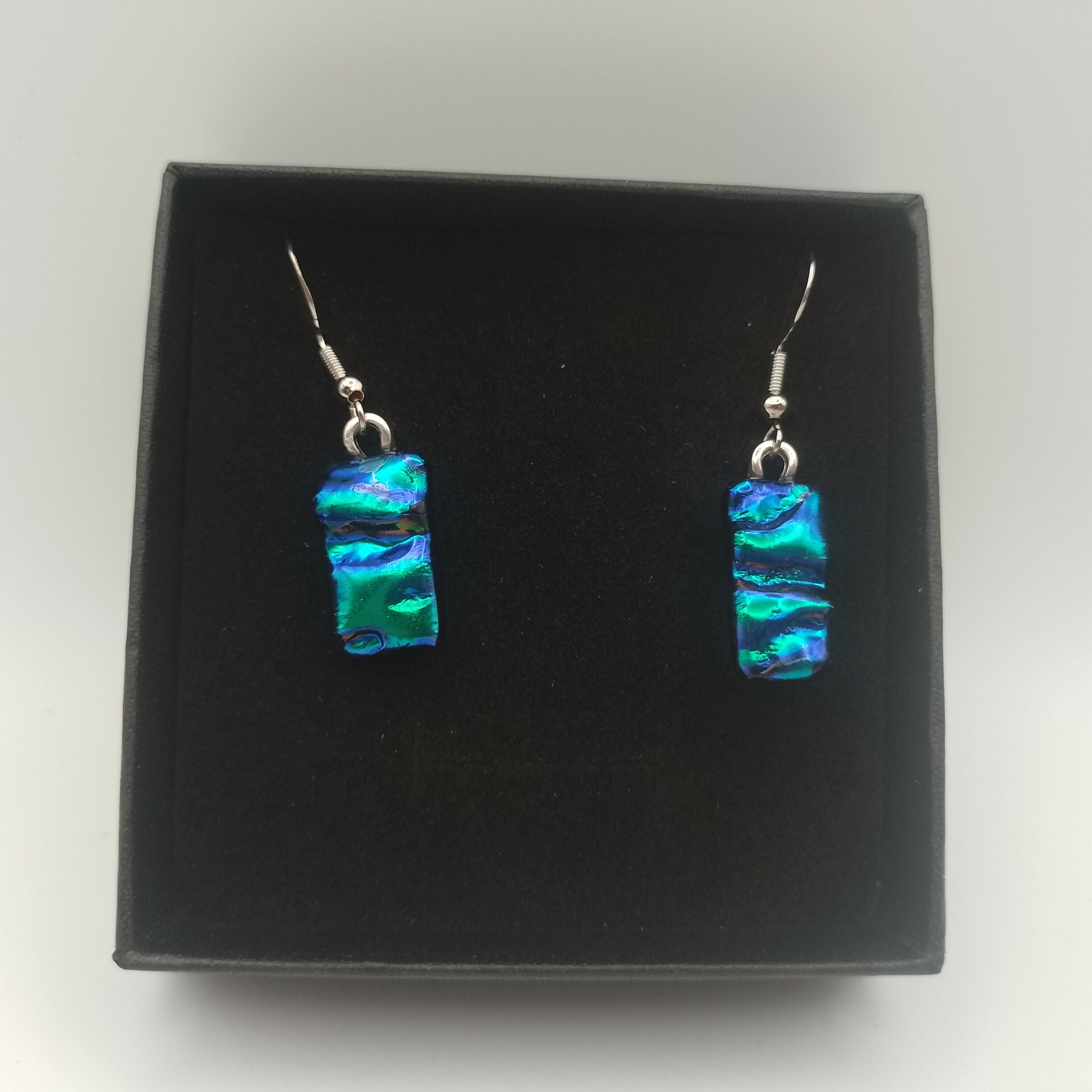 Green and Purple Dichroic Glass Earrings