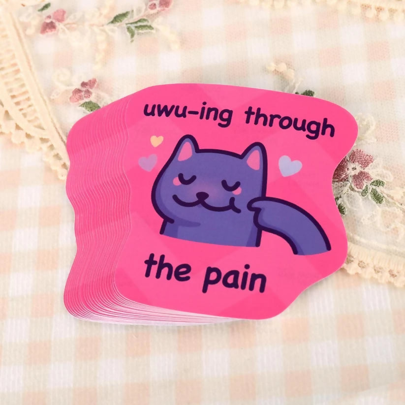 Uwu-ing Through The Pain Cat Sticker