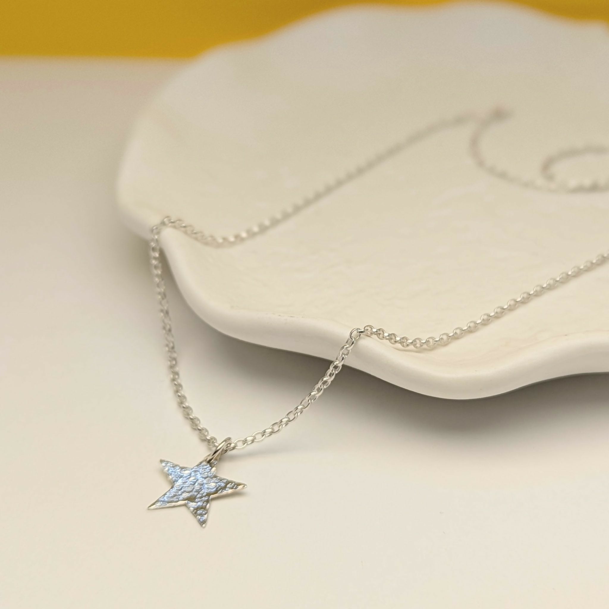 ‘Fallen Star’ Sterling Silver Small Hammered Star Pendant