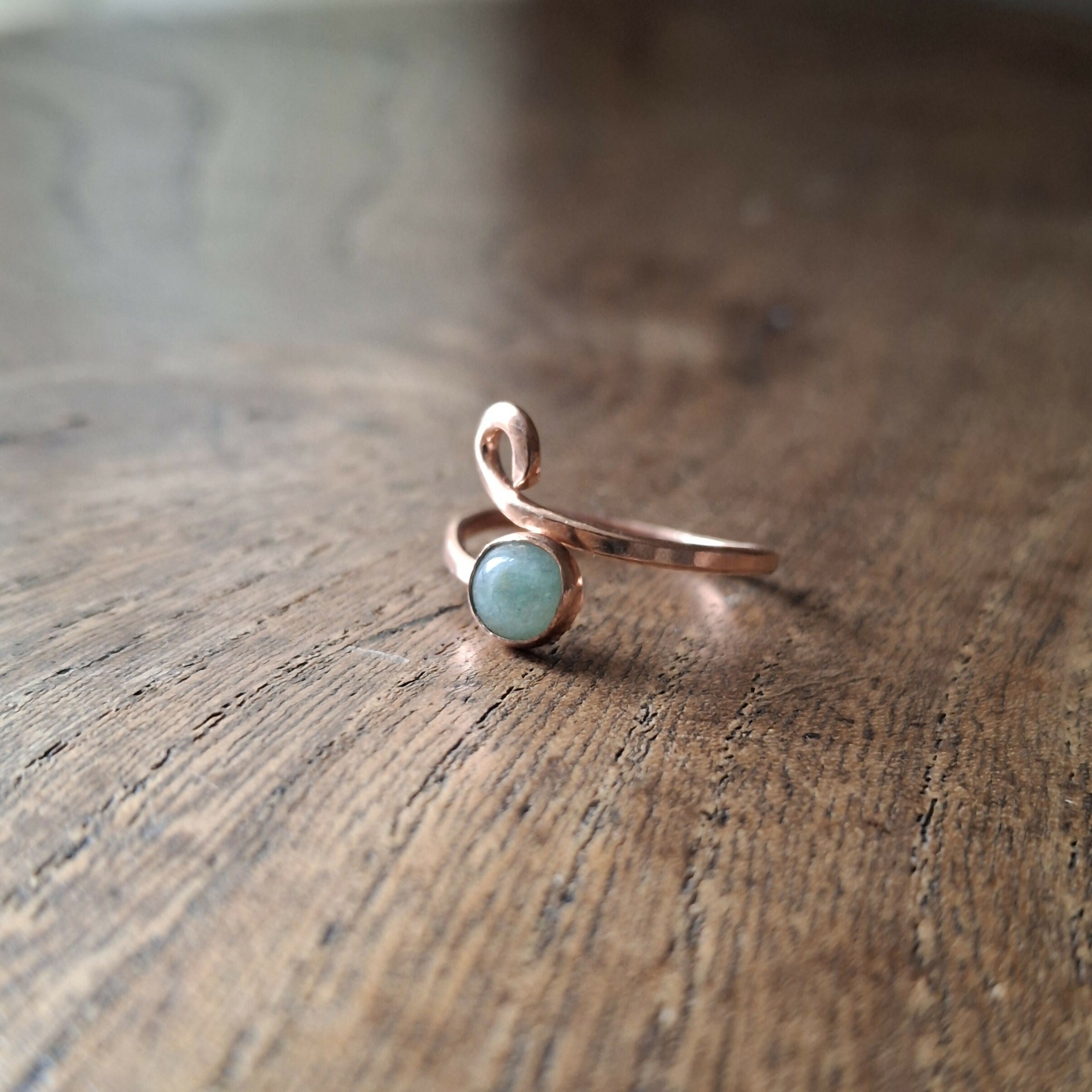 Handmade Adjustable Copper Moss AgateRing Size N