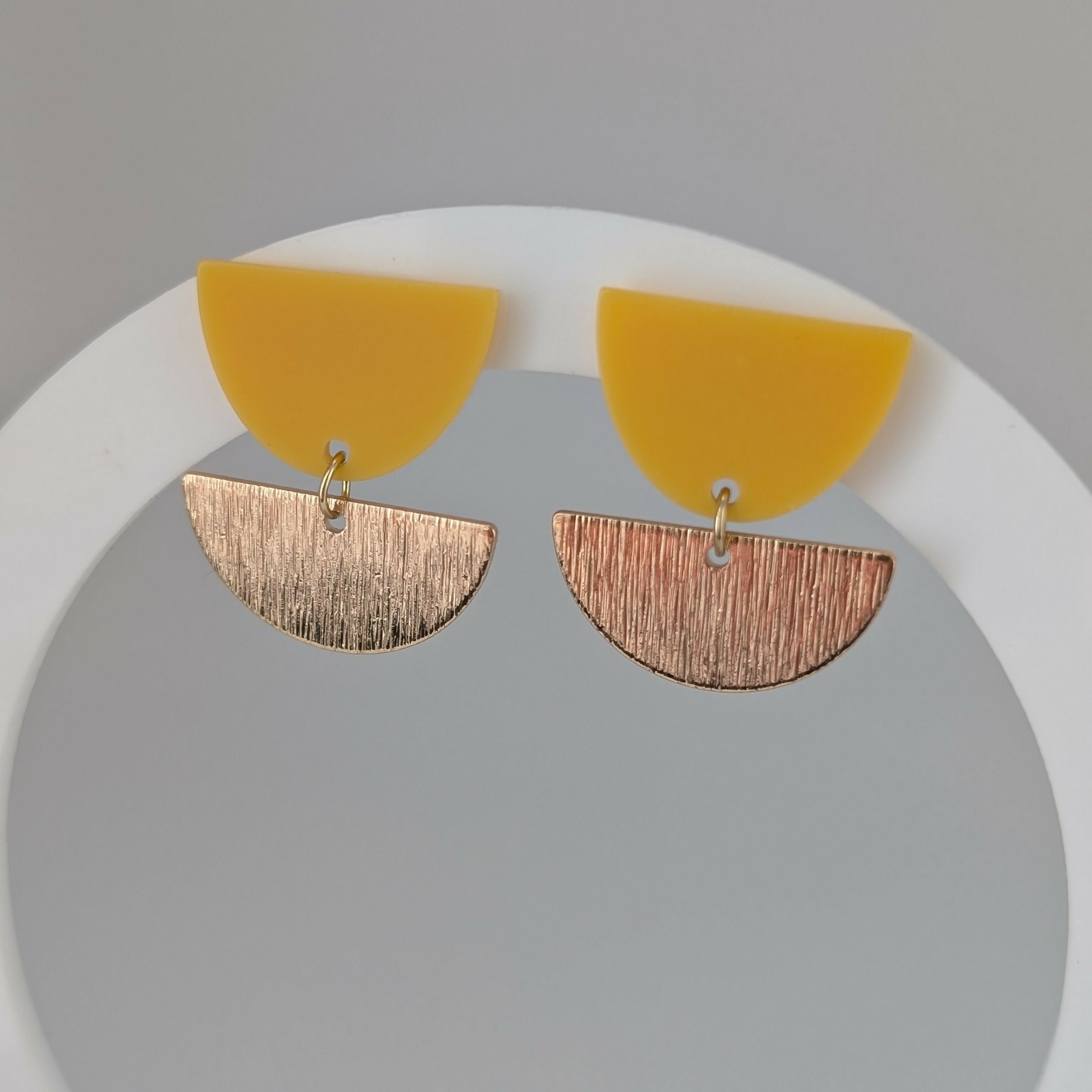 Sunny Yellow Tulip Geometric Earrings in Gold or Silver