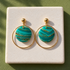 Jessie Teal Marble Effect Polymer Clay Gold Hoop Statement Earrings