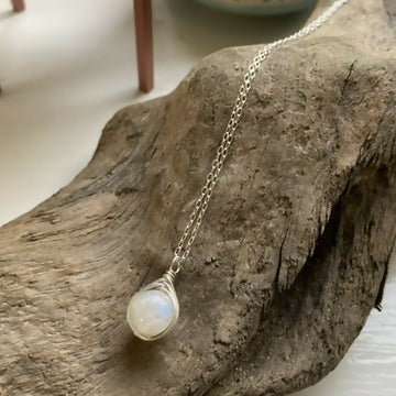 Moonstone Drop Necklace, Sterling Silver