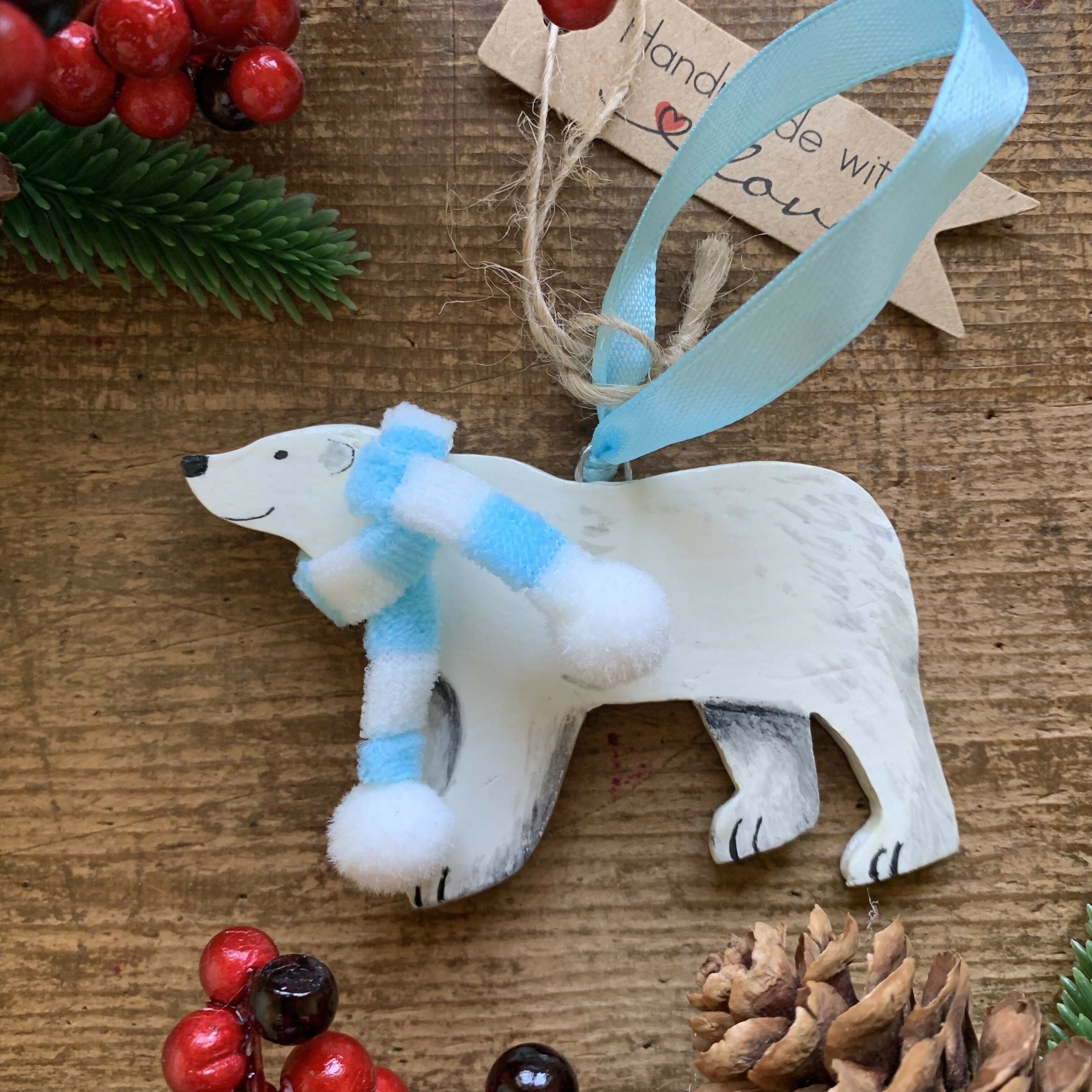 Polar Bear Decoration With Blue And White Scarf