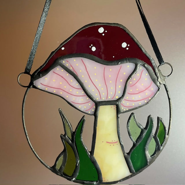 Stained Glass Toadstool in Copper Ring