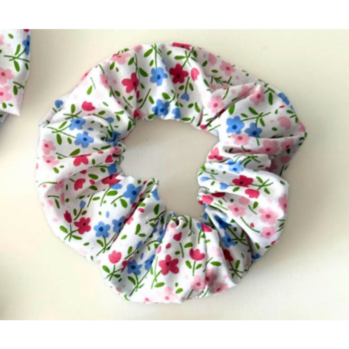 White & Pink Floral Hair Scrunchie