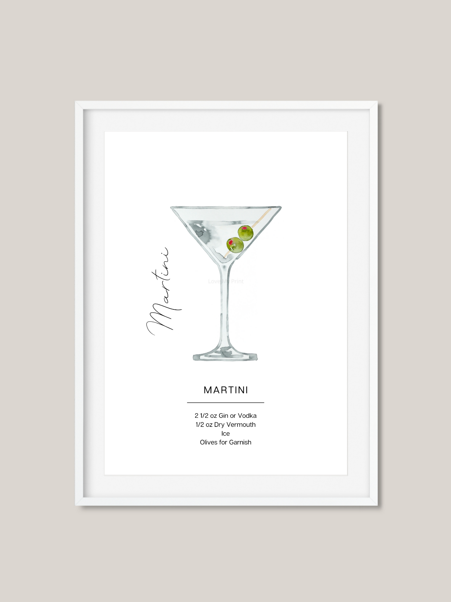 Martini Recipe Cocktail Art Print