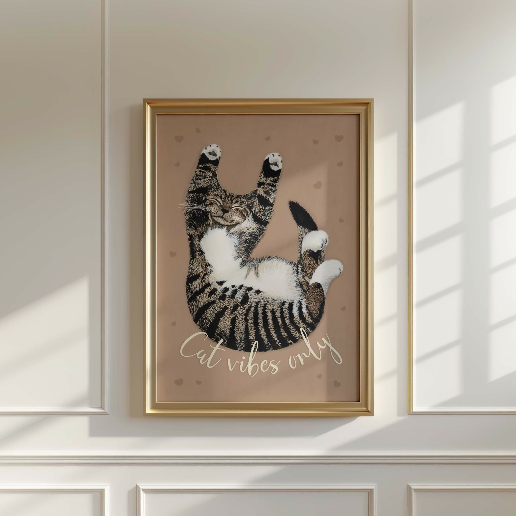 Tabby Cat Beige Art Print A4