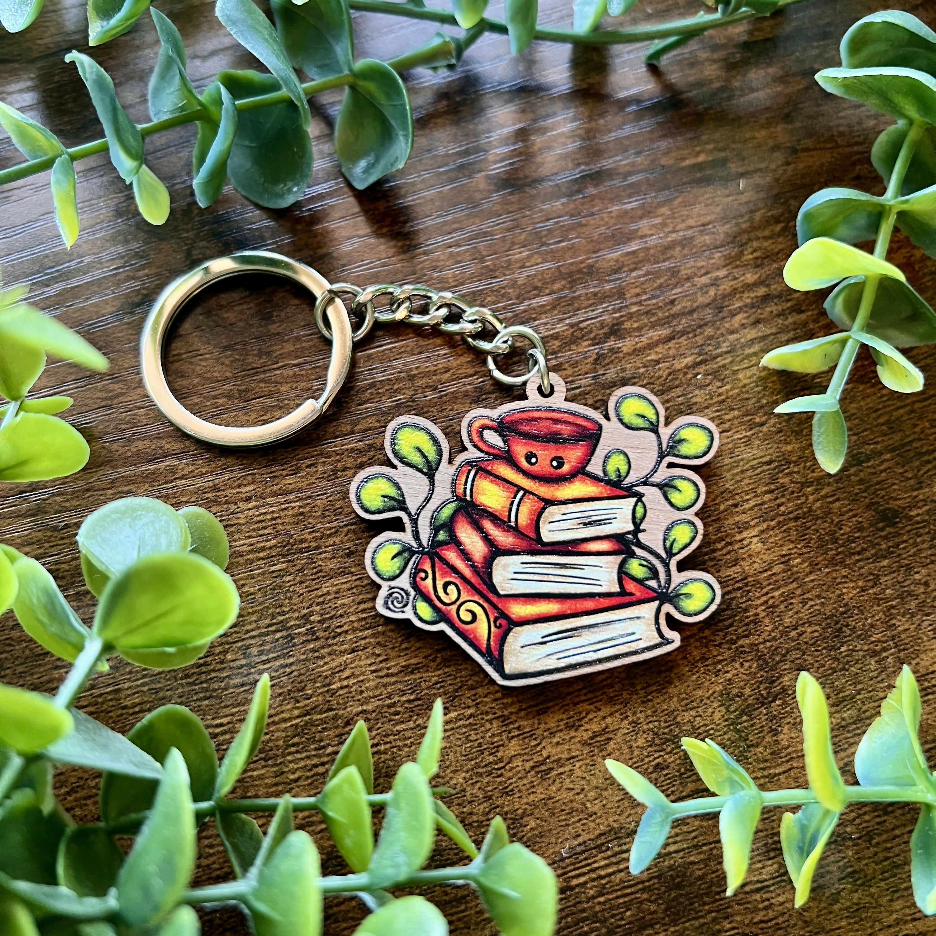 Book Stack Wooden Keyring