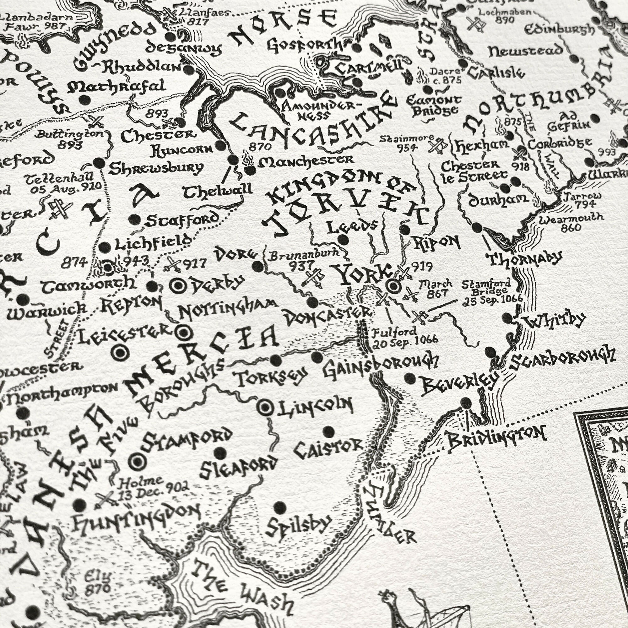 Viking Britain Map Hand Drawn Fine Art Print