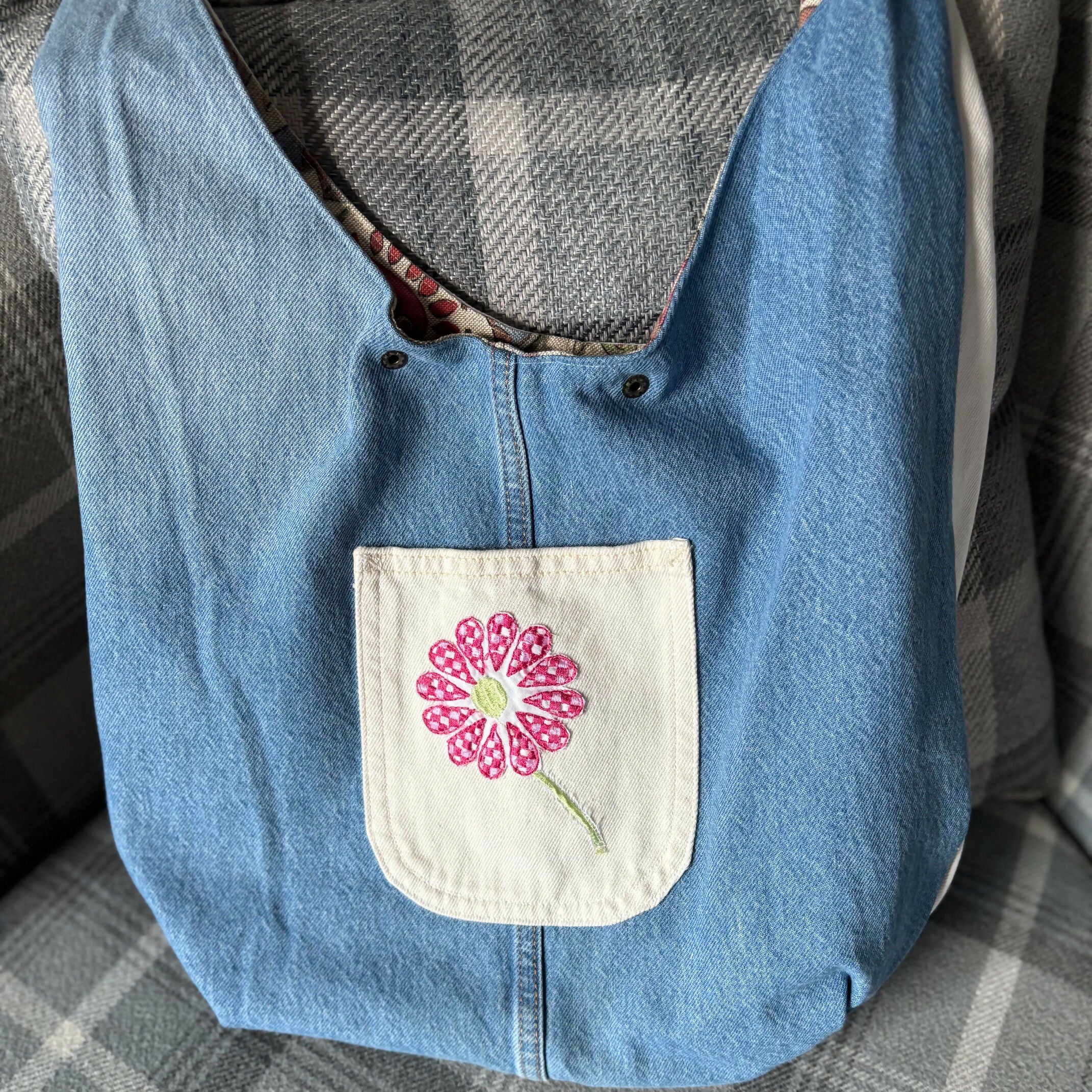 Unique Handcrafted Lined Denim Hobo Slouch Bag Handbag Made From Upcycled Jeans