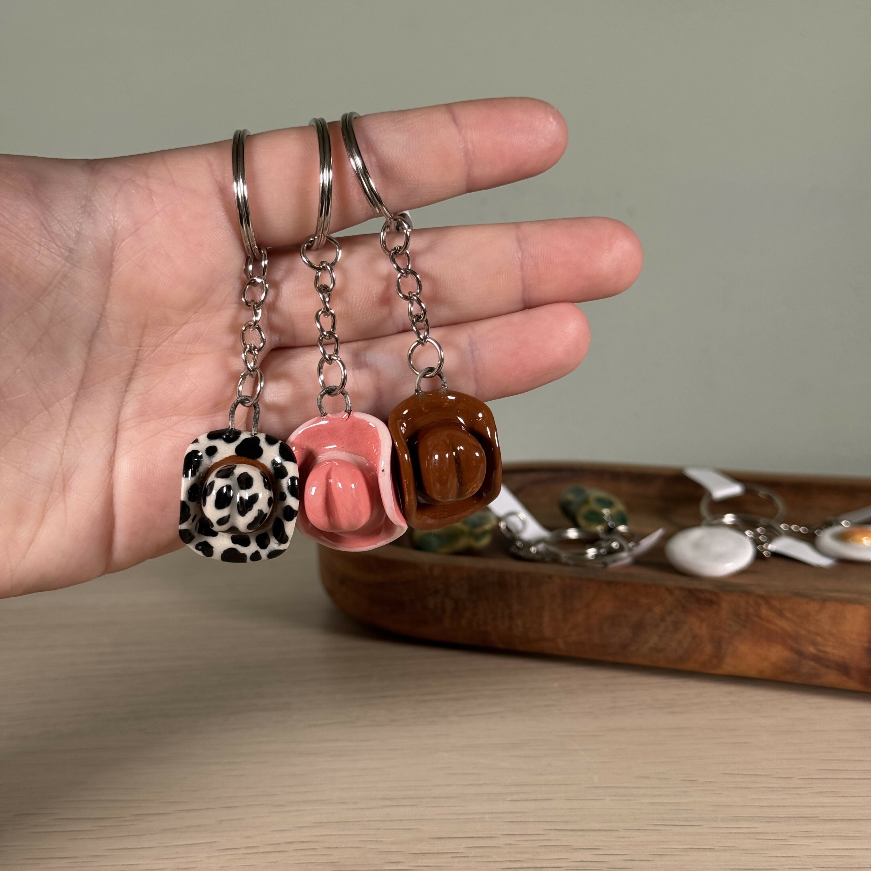 Cowboy Hat Keyring, Handmade from Stoneware Clay