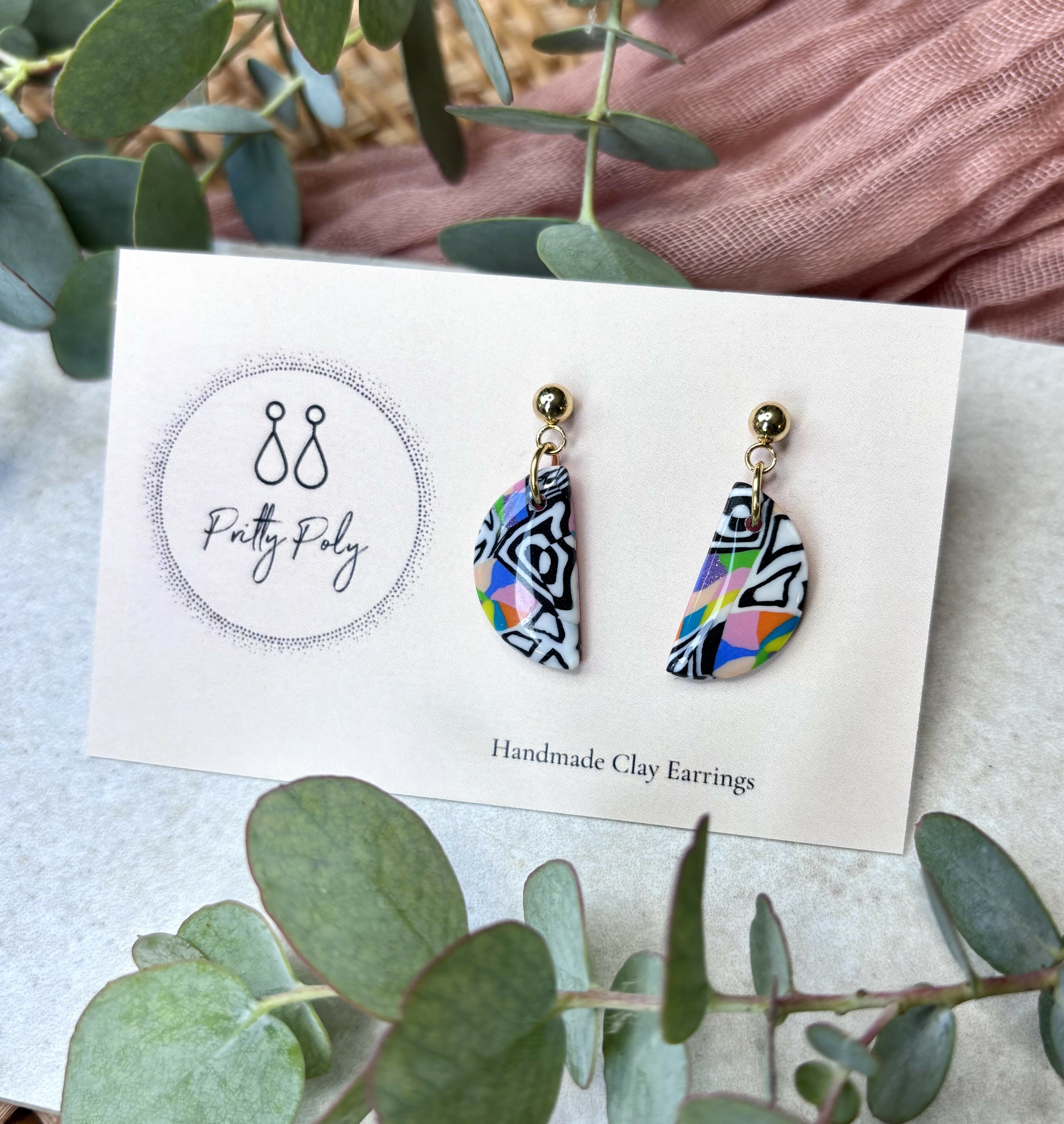 Funky Pattern Collection - Small Semi Circle Polymer Clay Earrings