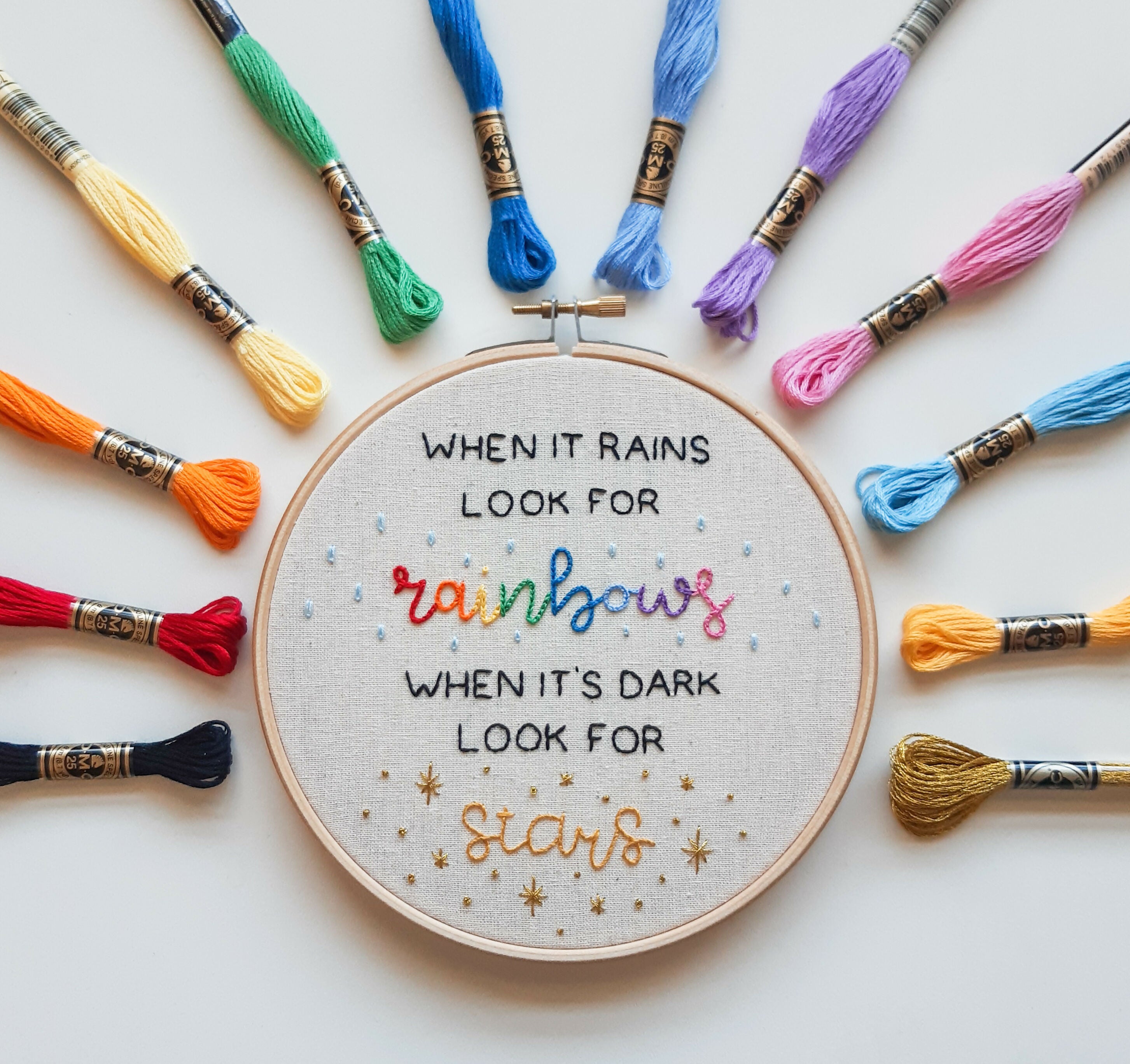 Preprinted Embroidery Pattern For Beginners - Look For Rainbows