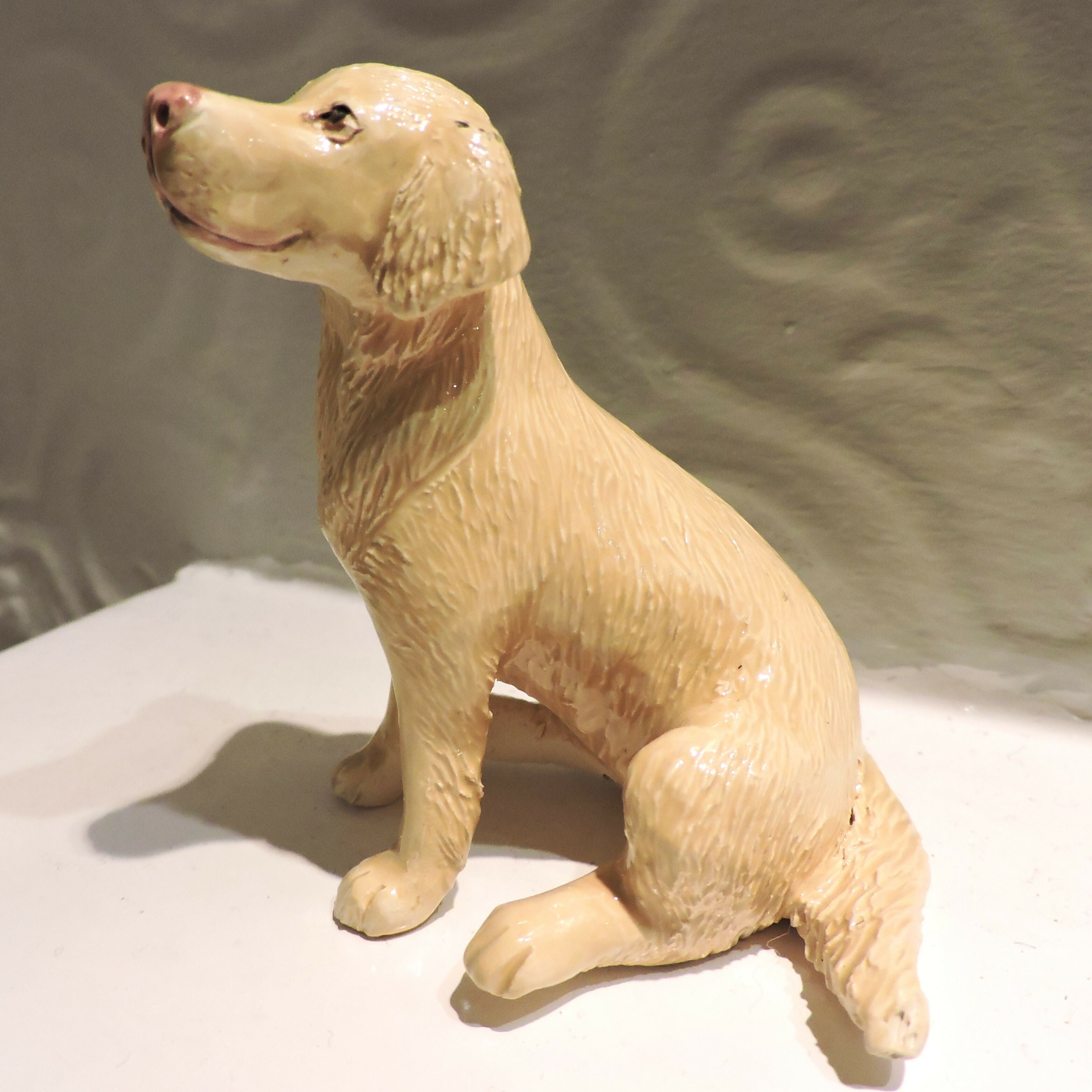 Ceramic Happy Golden Retriever Dog Sculpture