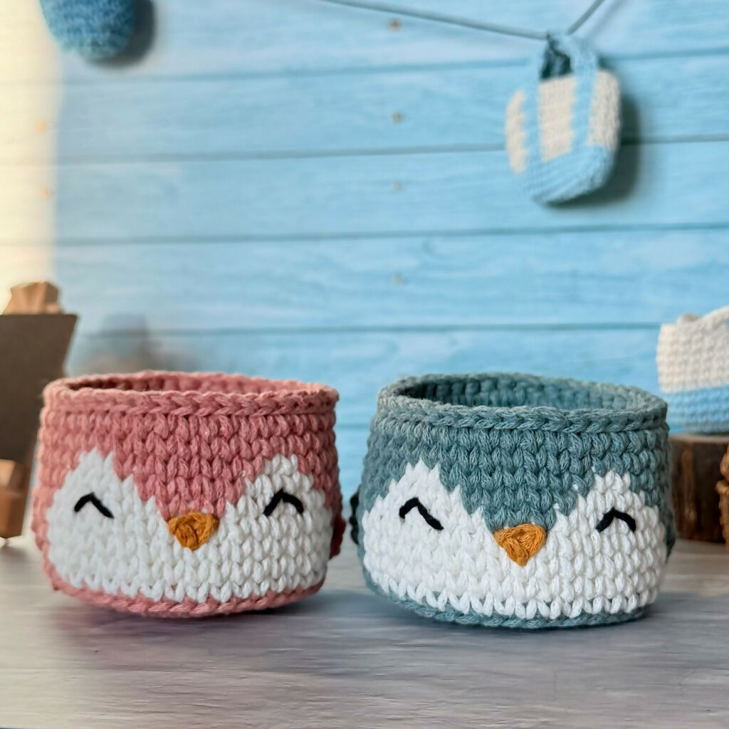 Crochet Miniature Penguin Basket