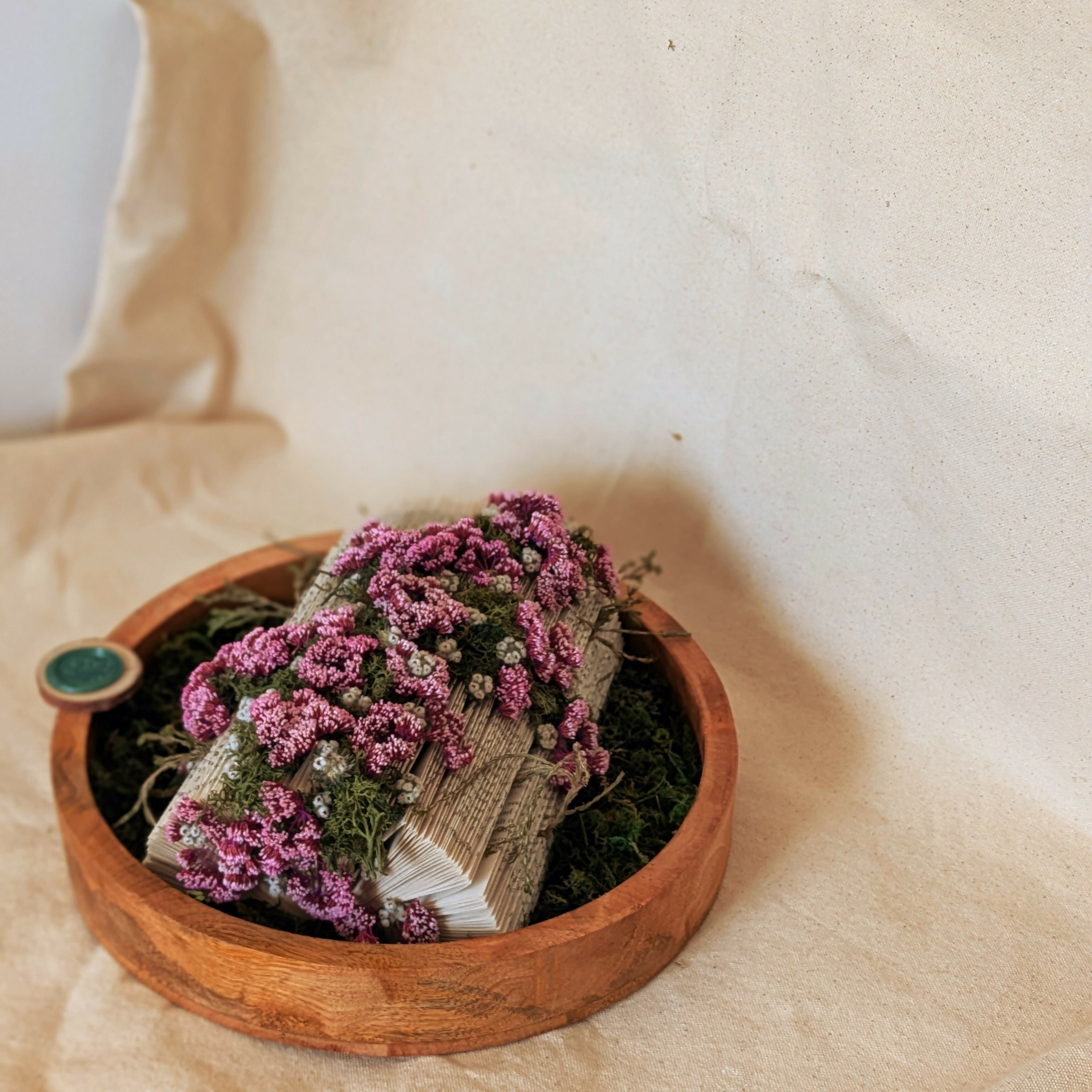 Purple Floral Arrangement in Wooden Tray