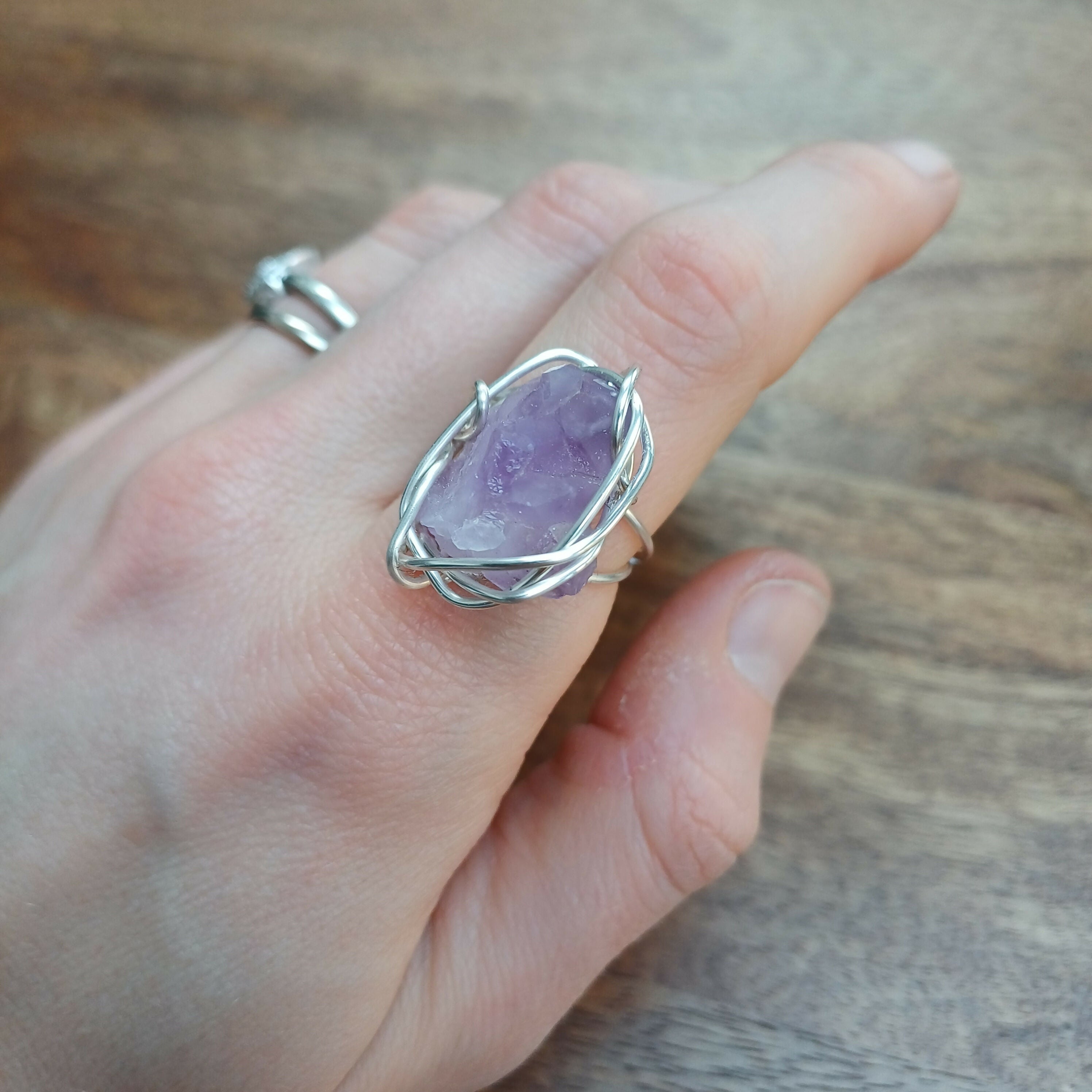Raw Amethyst Wire Wrapped Adjustable Ring