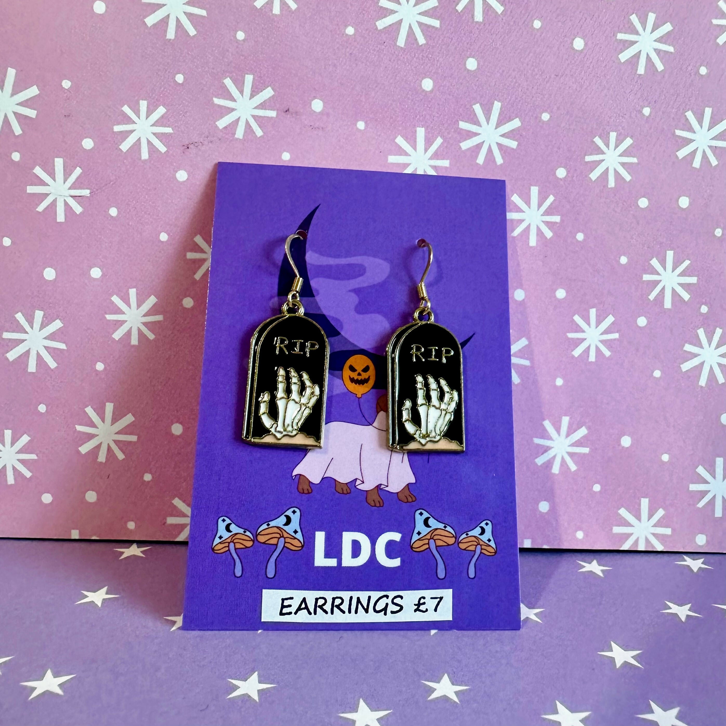 Black RIP Tombstone Earrings