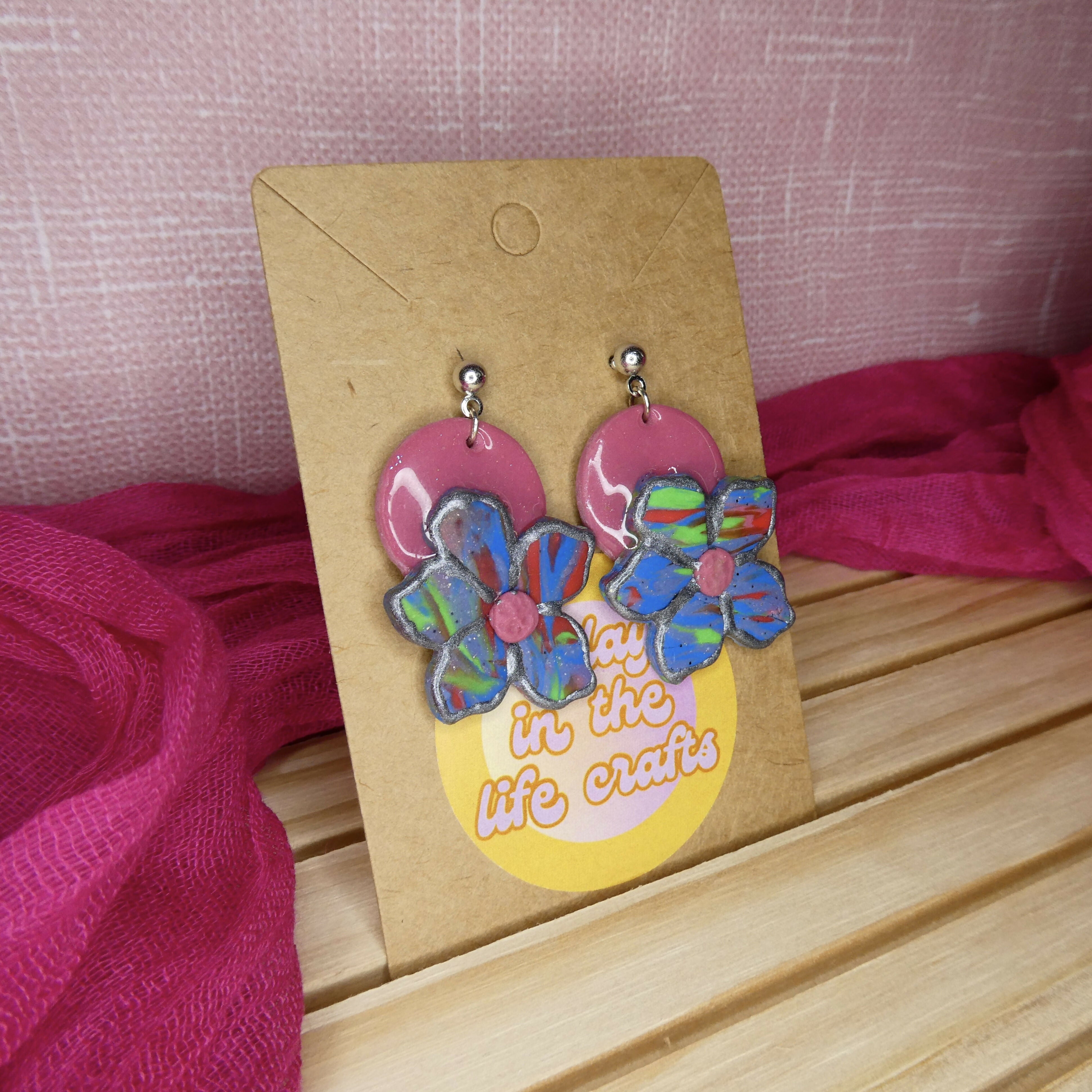 Purple Modern Flower Polymer Clay Earrings