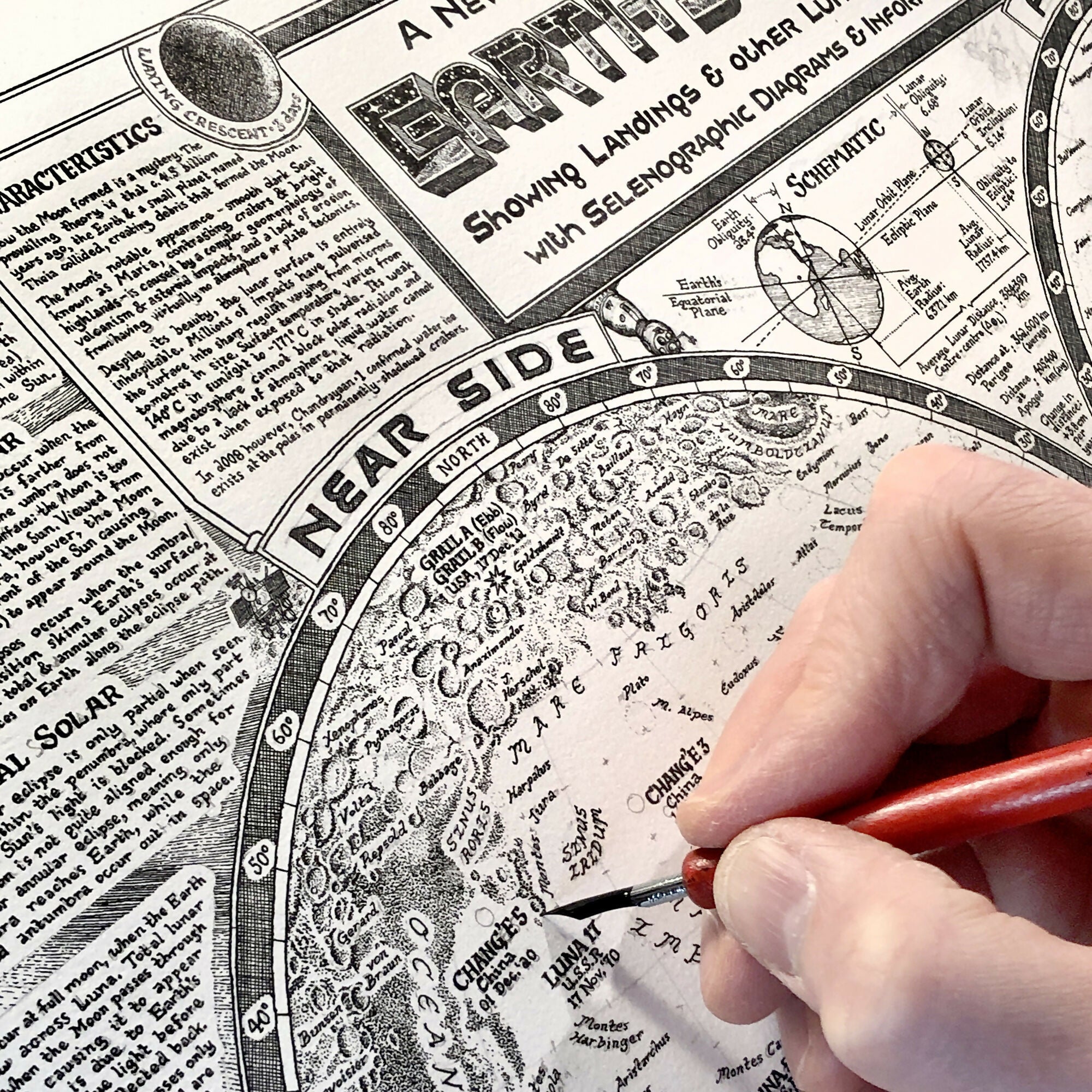 Moon Map Hand Drawn Fine Art Print