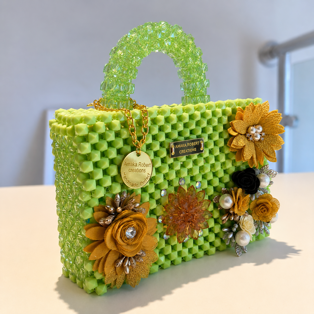 EMERALD BLOSSOM Beaded Handbag