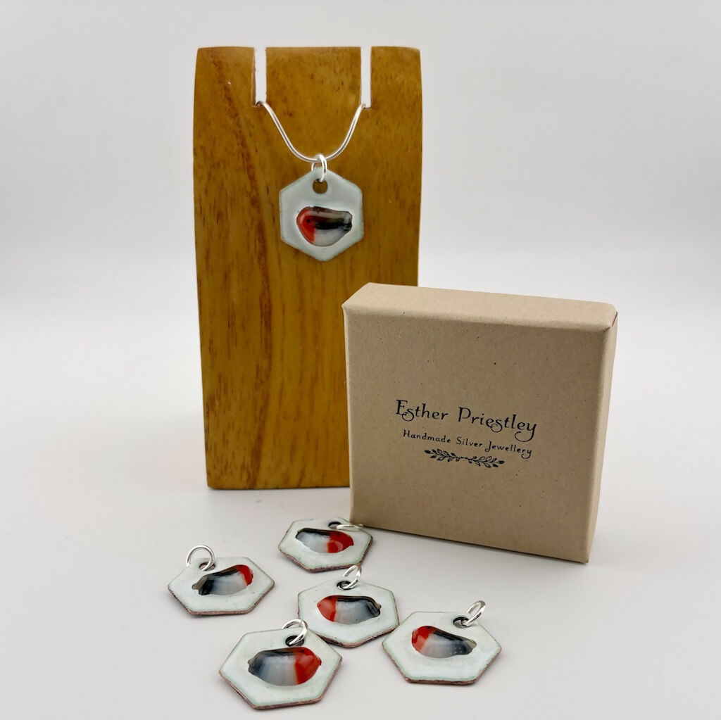 Robin Necklace - Handmade Fused Glass And Enamel Pendant On Sterling Silver Chain