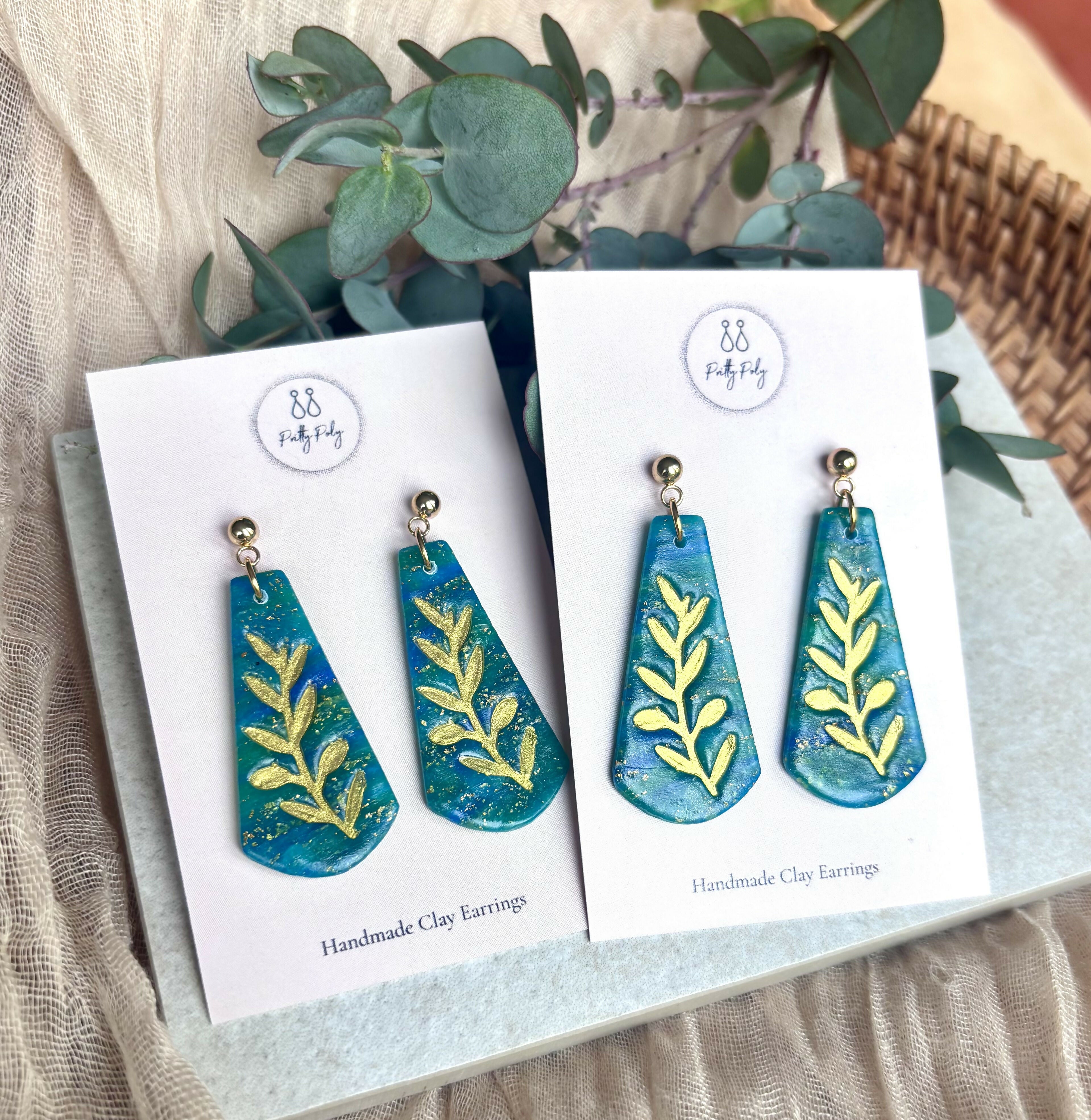 Ocean Dream Collection - Leaf Imprint Polymer Clay Earrings