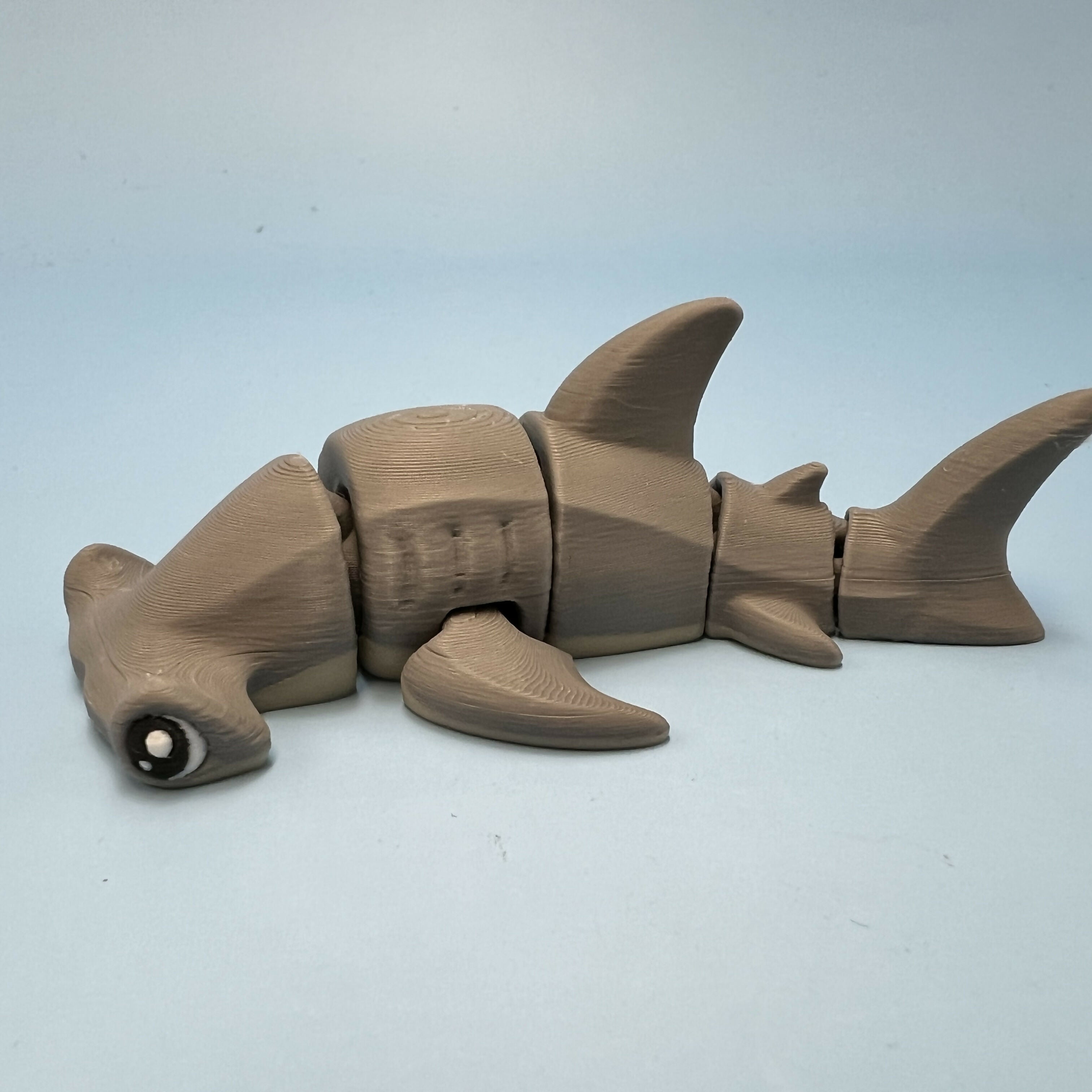 3D Printed SMALL: Articulated Sensory Fidget Animal friends Hammerhead Shark (Blue/Green/Beige & Grey) 9cm