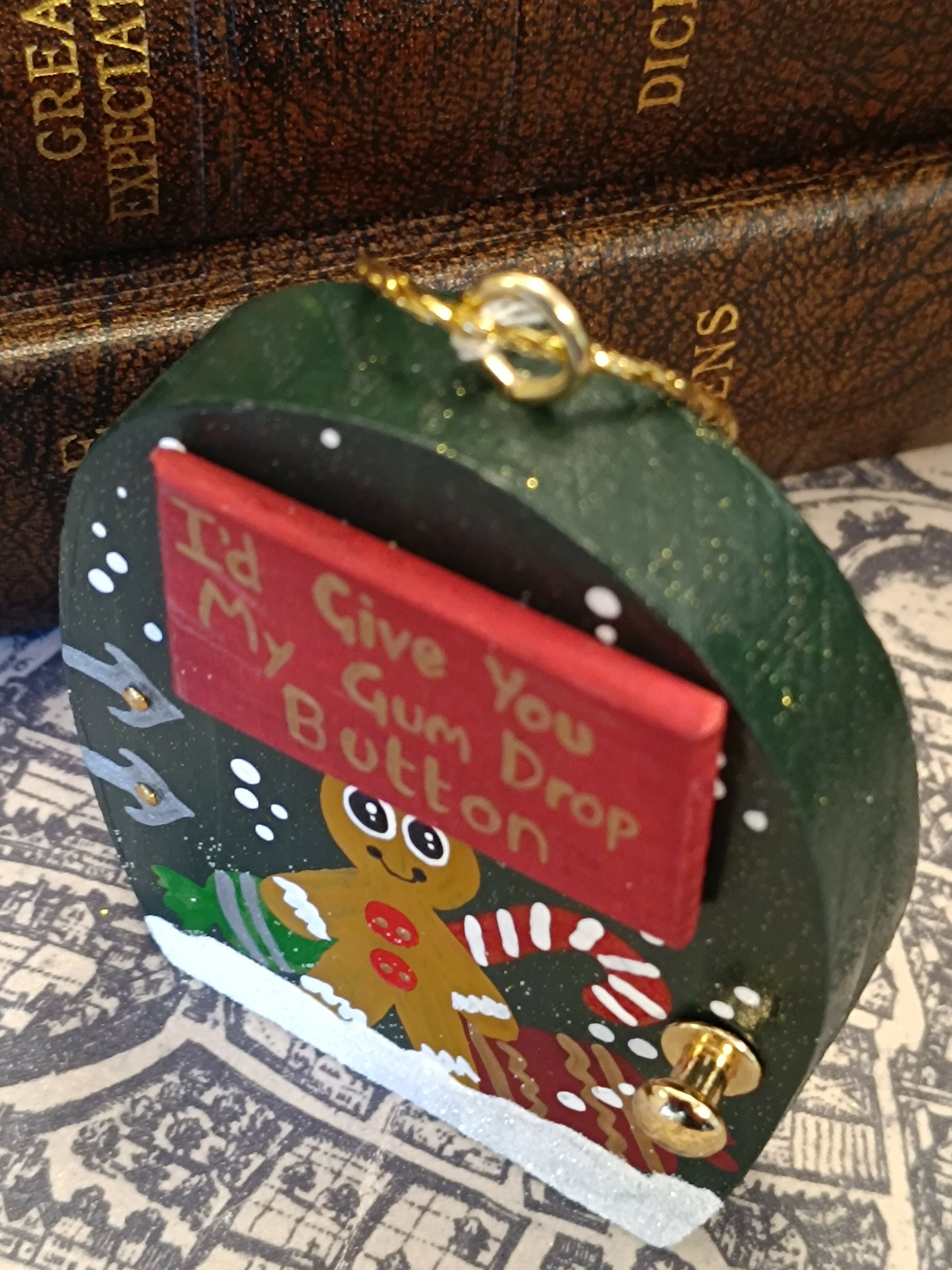 Handmade Wooden Gingerbread Man Door Ornament – "I'd Give You My Gum Drop Button" Cute Christmas Tree Decoration & Funny Holiday Gift