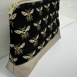 Pouch - Metallic Bees with a Faux Leather Base
