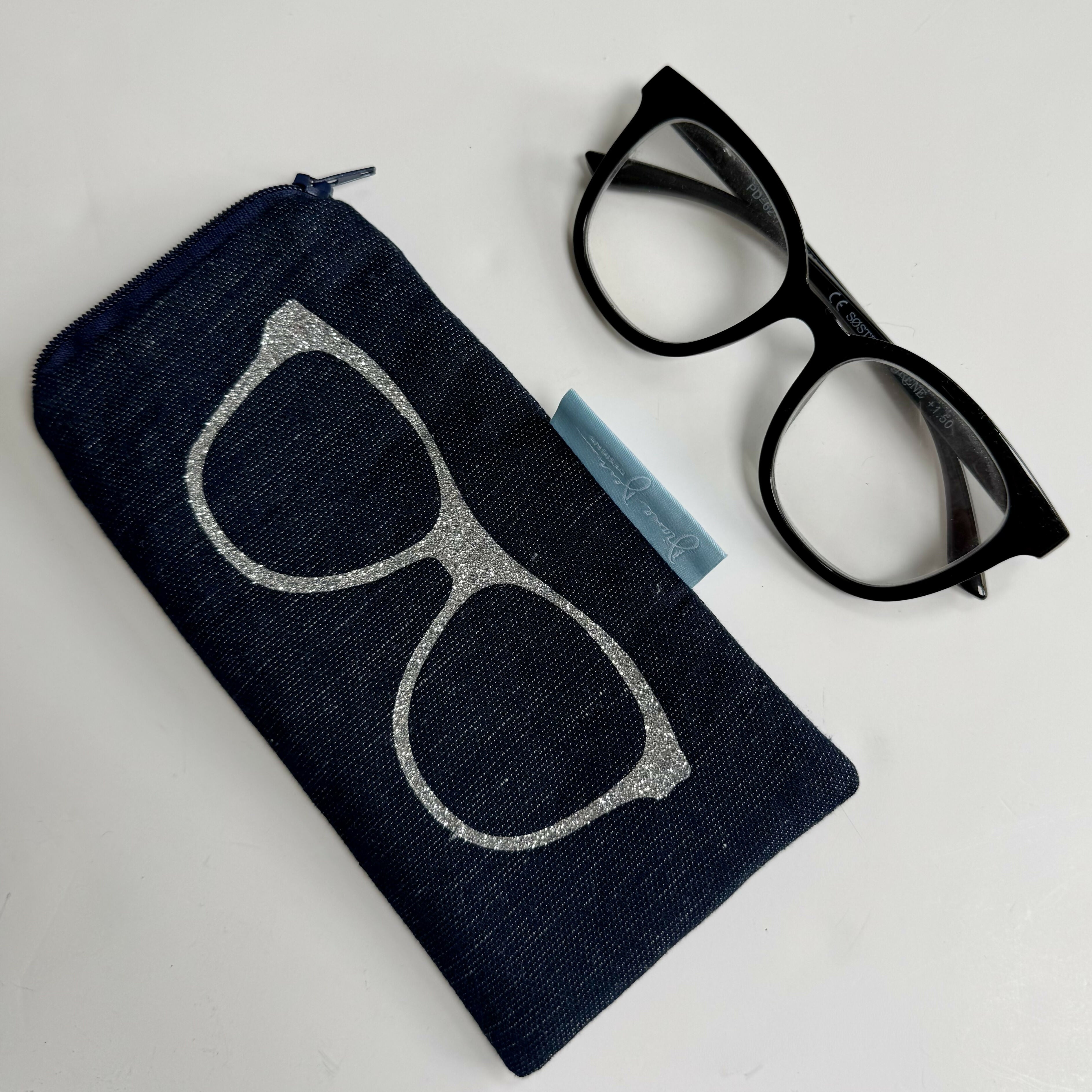 Glasses Case - Navy Blue with Silver Glitter
