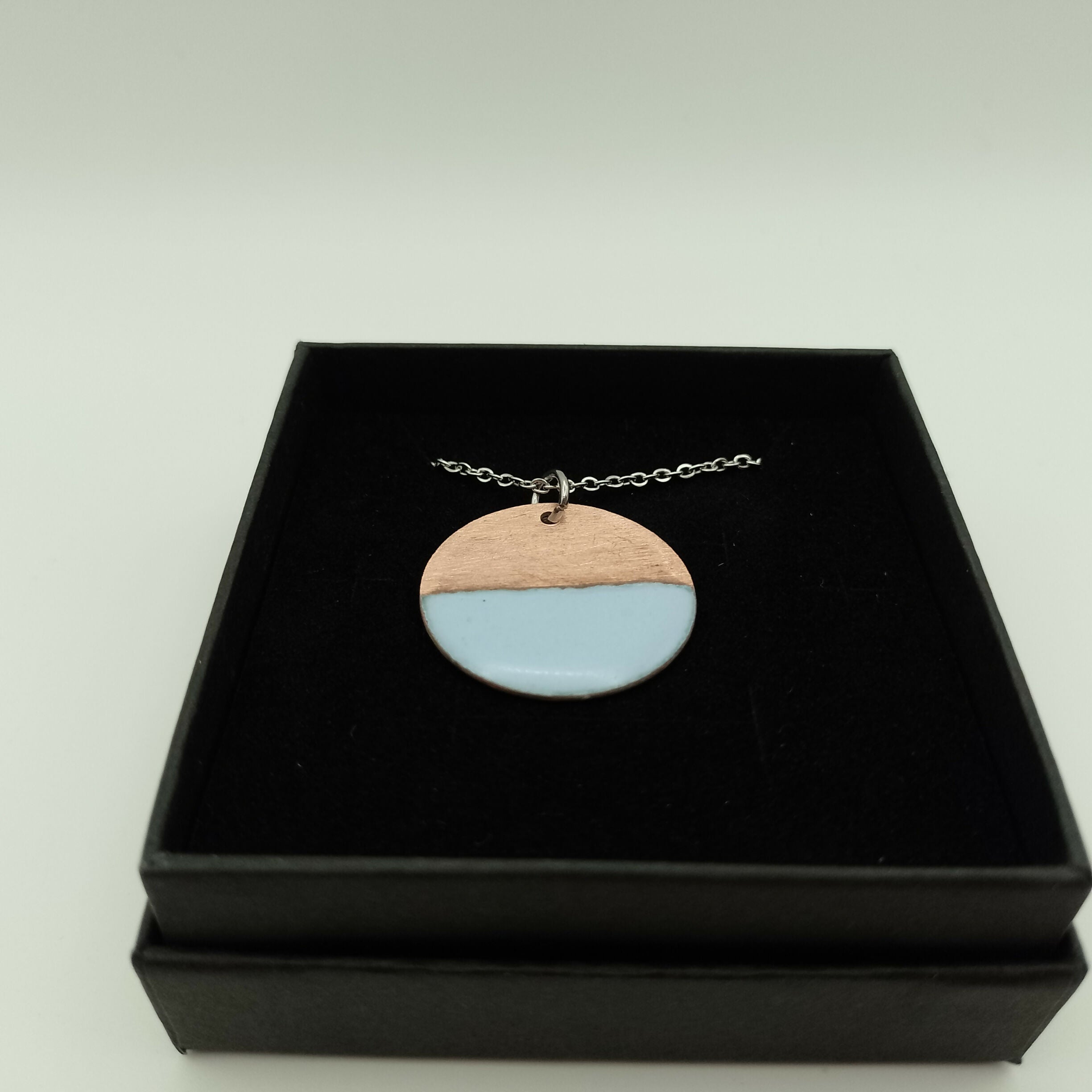 Light Blue Enamel Circle with Half Copper