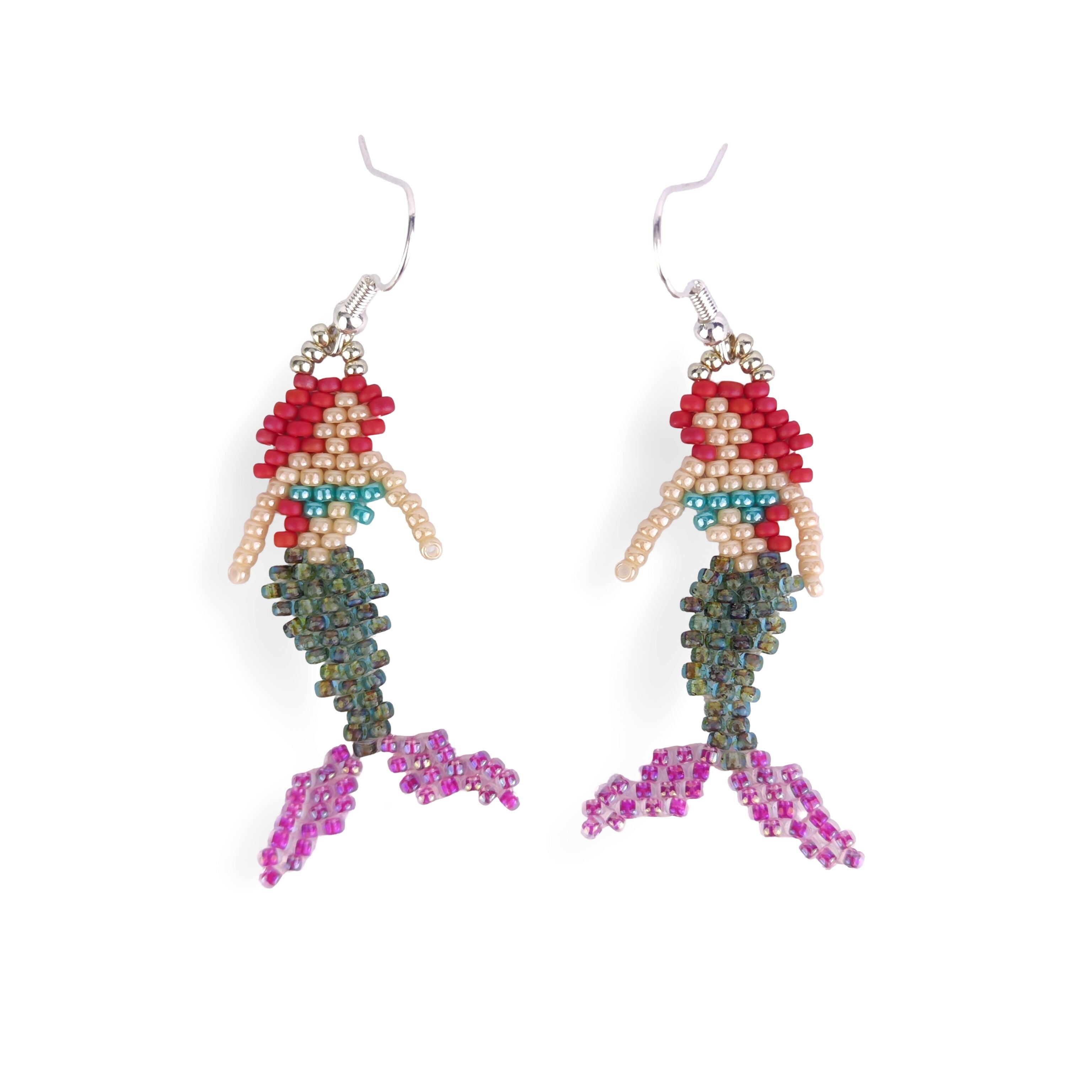 Handwoven Beaded Dangle Earrings - The Little Mermaid, Ariel