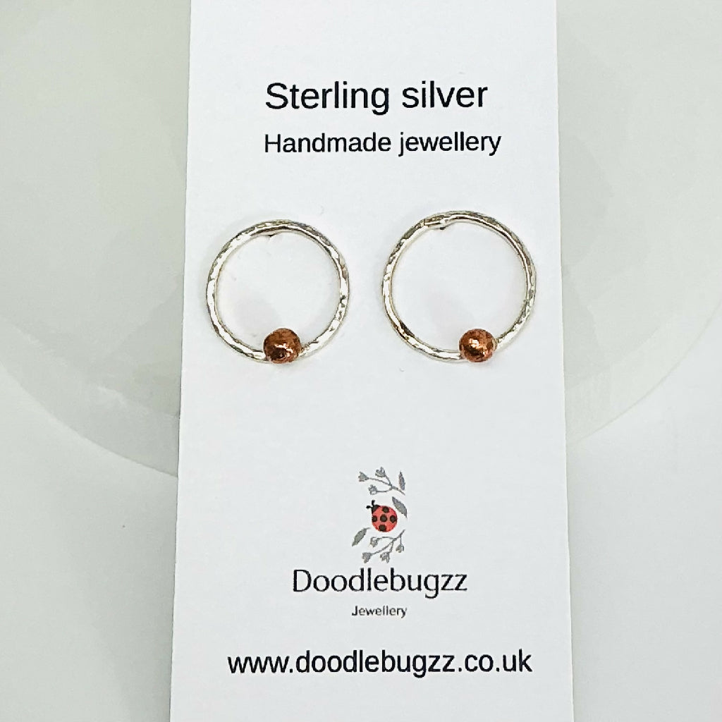 Sterling Silver Circle Studs with Copper Balls