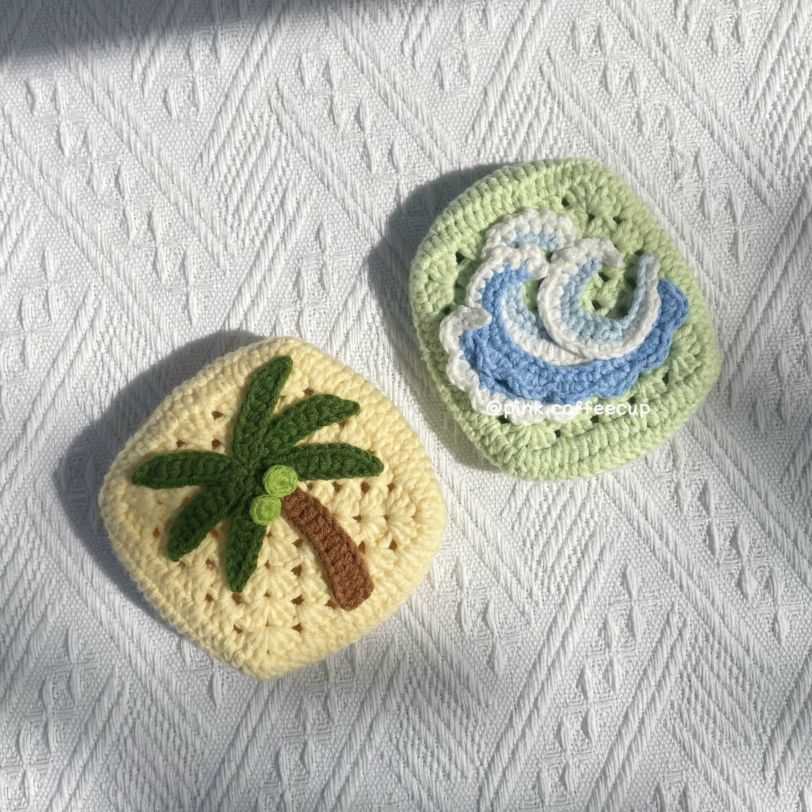 Crochet AirPods Max Palm Tree and Sea Waves Mismatched Headphones Covers